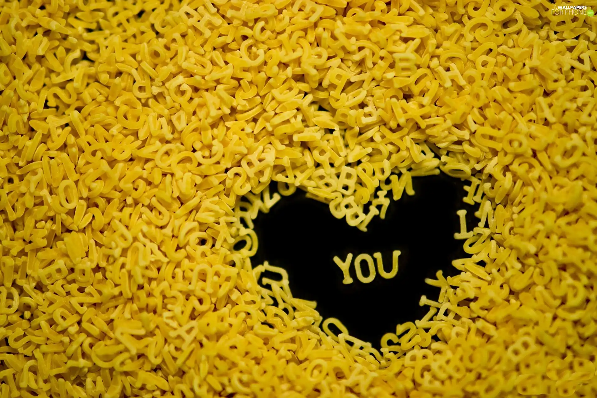 Heart, macaroni, letters
