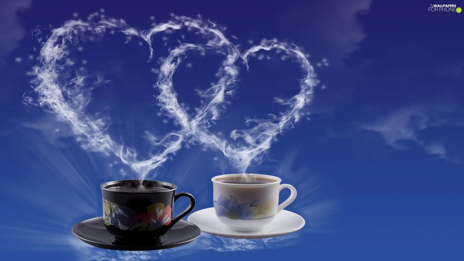 Two, coffee, heart, cups