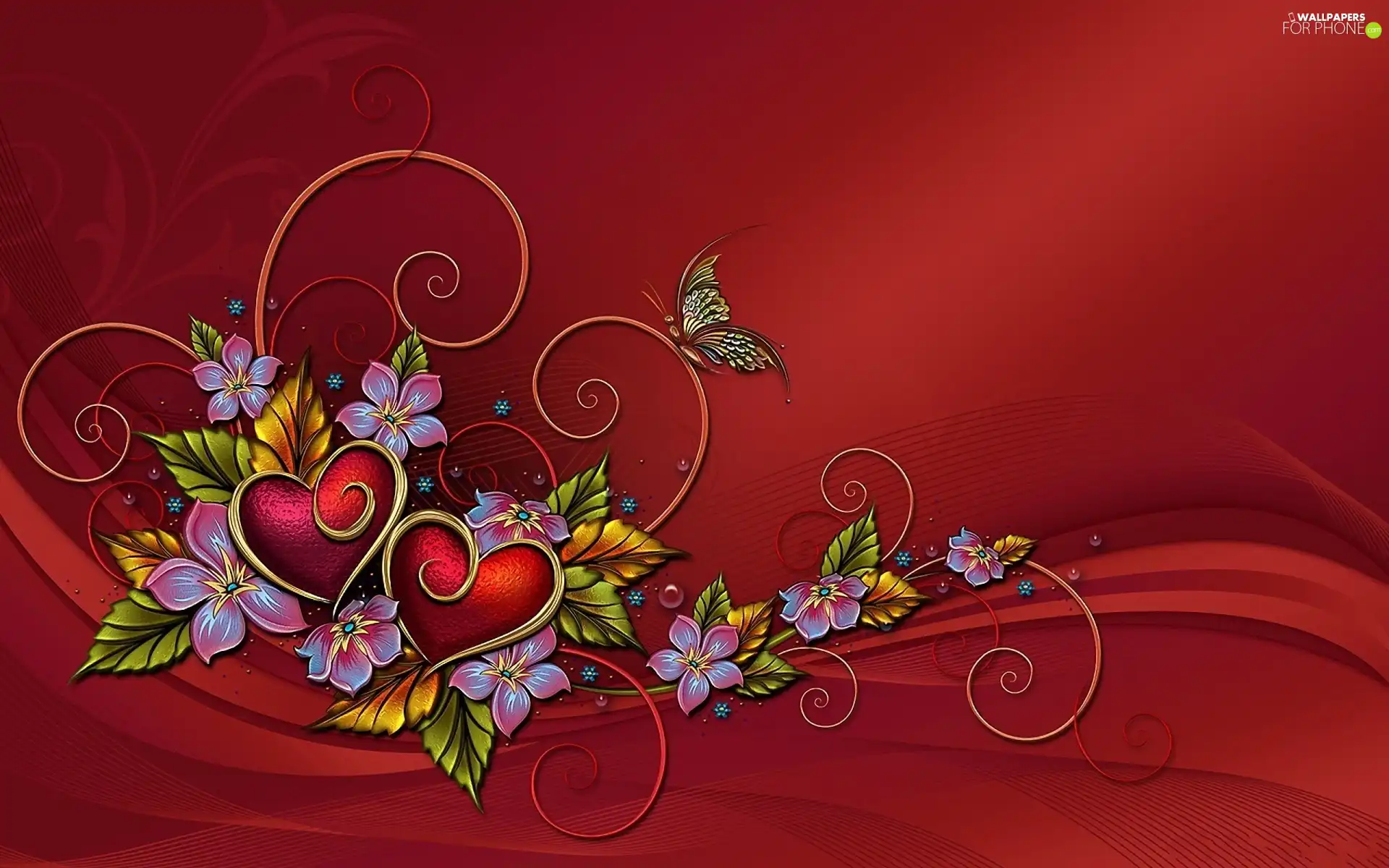 hearts, graphics, Flowers