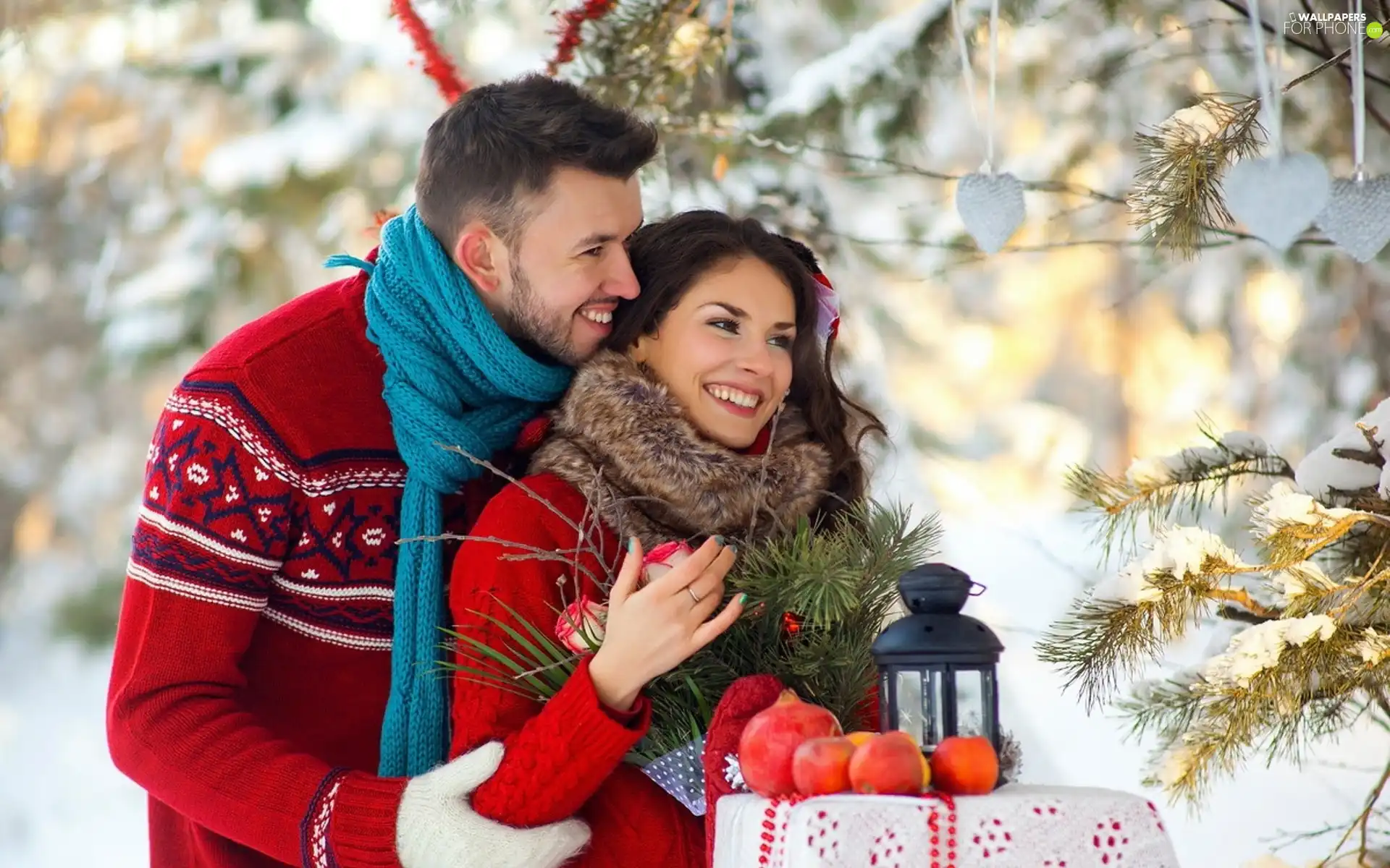 hearts, lantern, Steam, christmas tree, happy