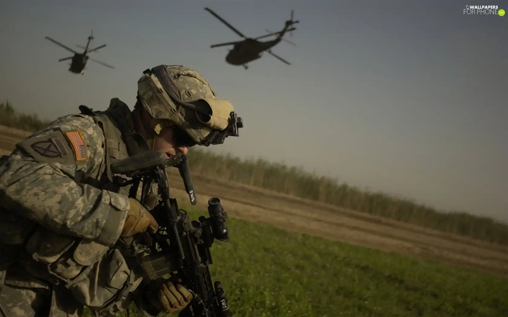 helicopters, soldier, gun