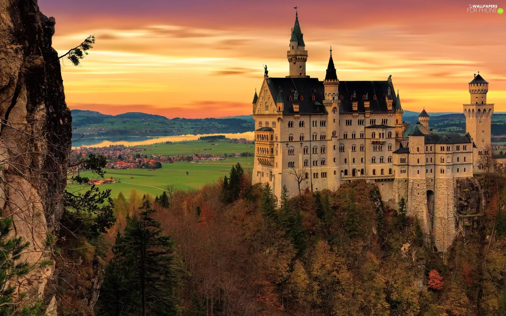Bavaria, Germany, Schwangau, Neuschwanstein Castle, The Hills, rocks, viewes, autumn, trees