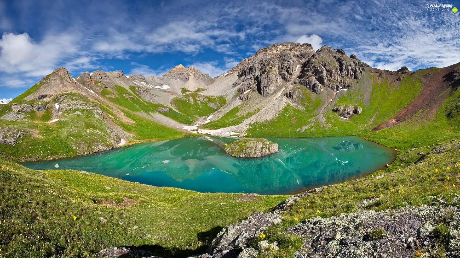 hills, lake, surrounded