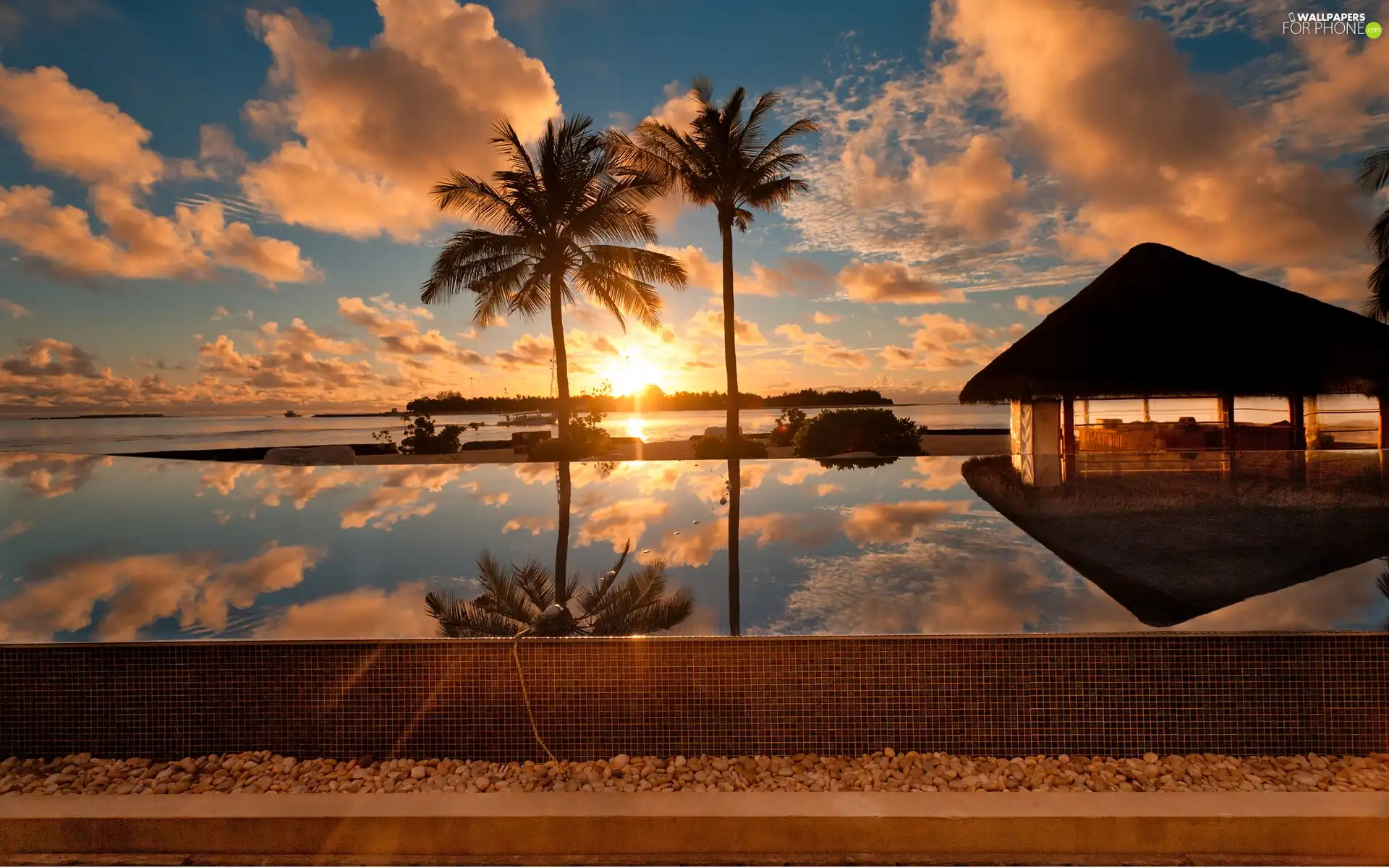 west, clouds, Home, reflection, sun, sea