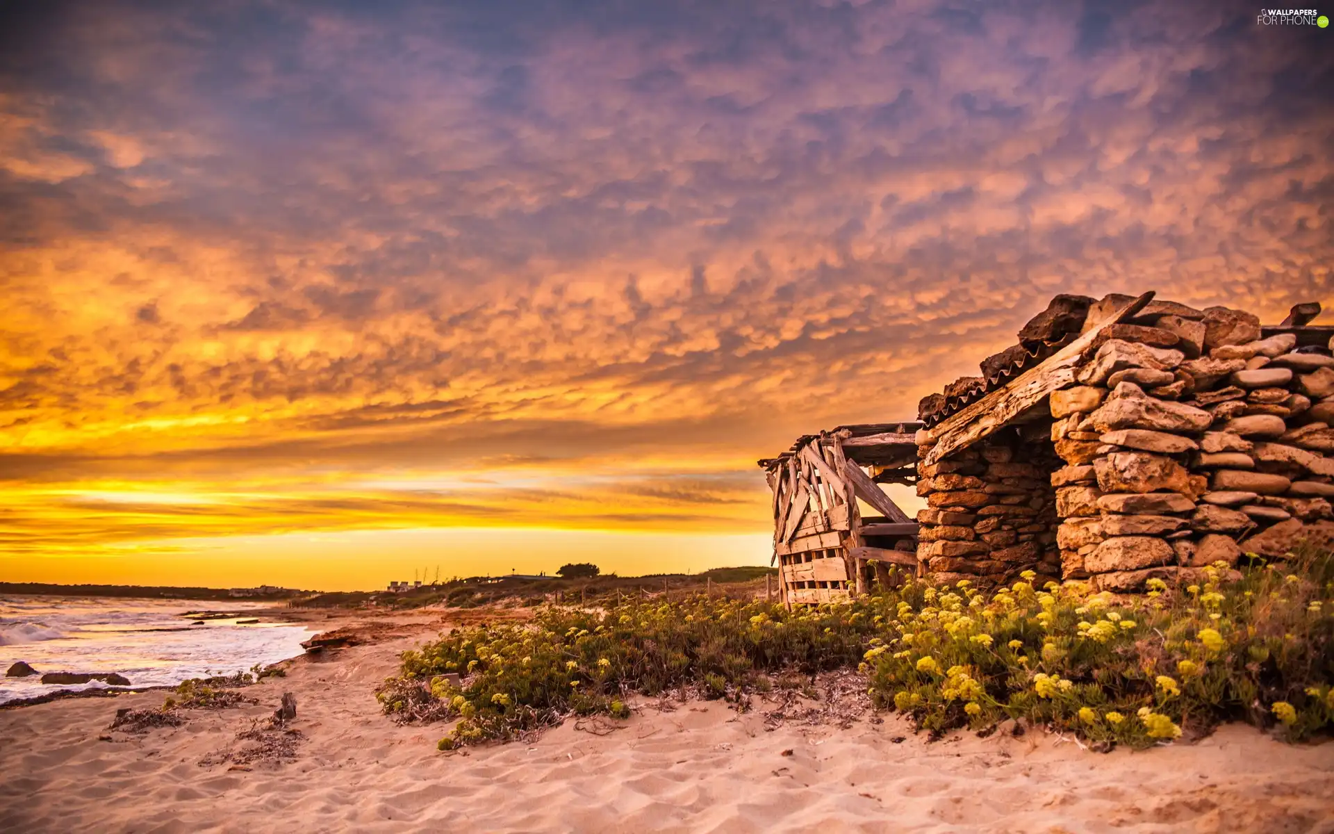 Home, stone, sun, Beaches, west