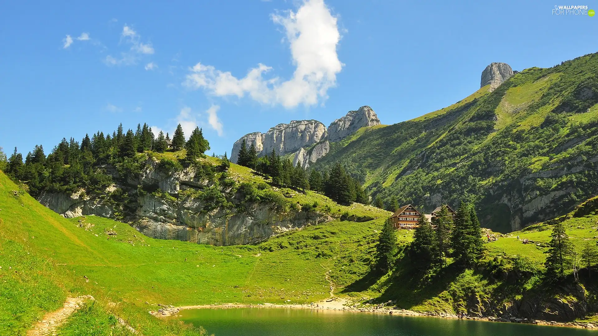 Swiss, lake, Home, Mountains