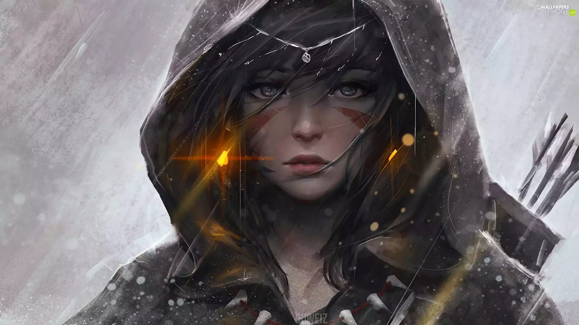 girl, Quiver, arrows, hood