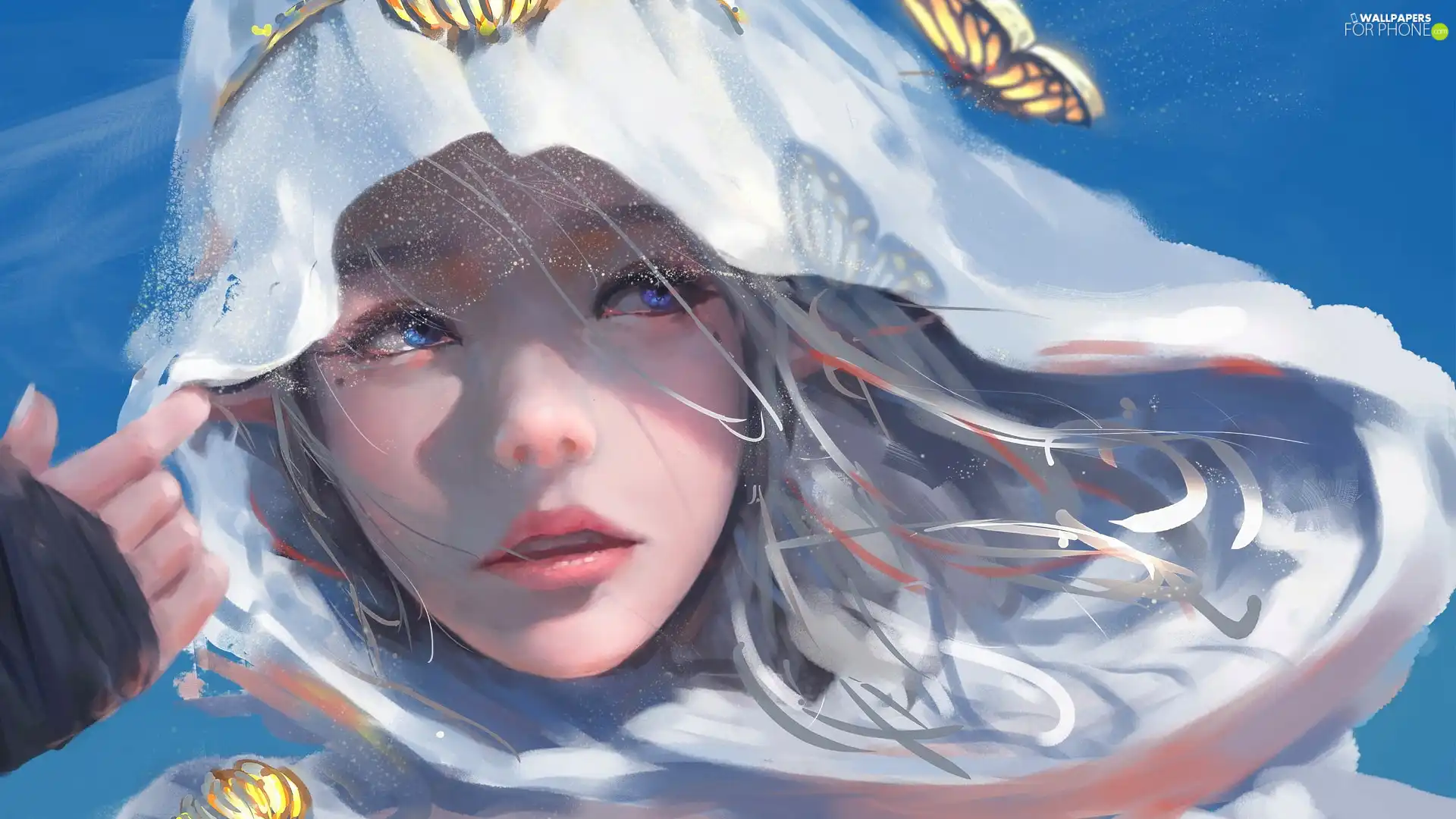 Eyes, hood, girl, Blue, graphics