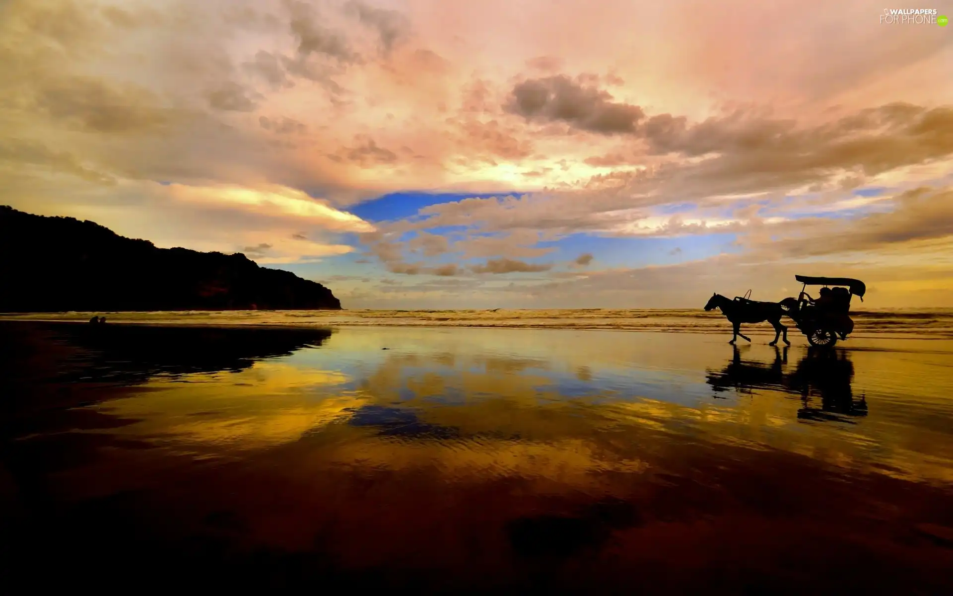 Horse, trolley, west, sun, Beaches