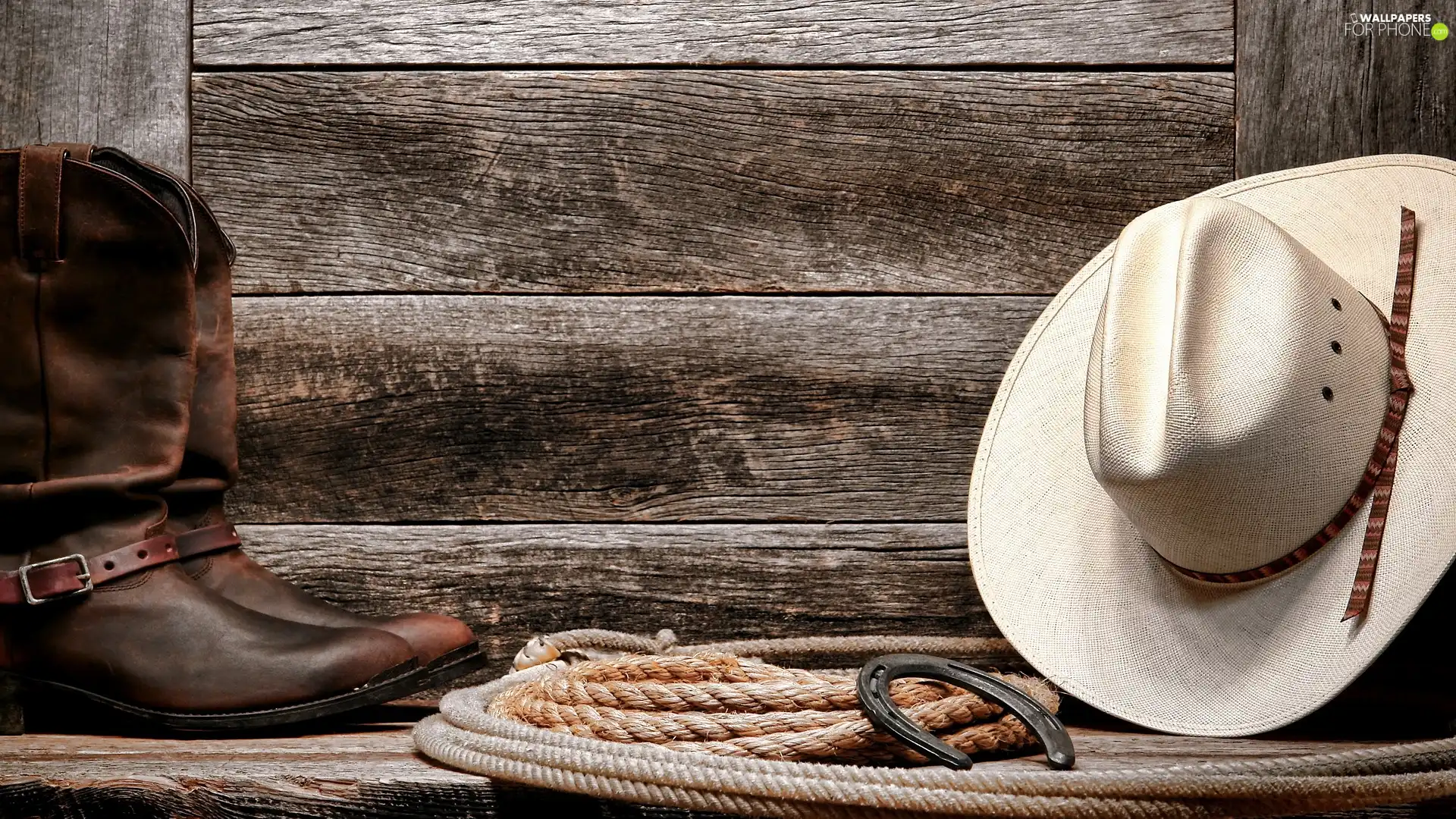 Boots, composition, horseshoe, lasso, Hat, cowboy