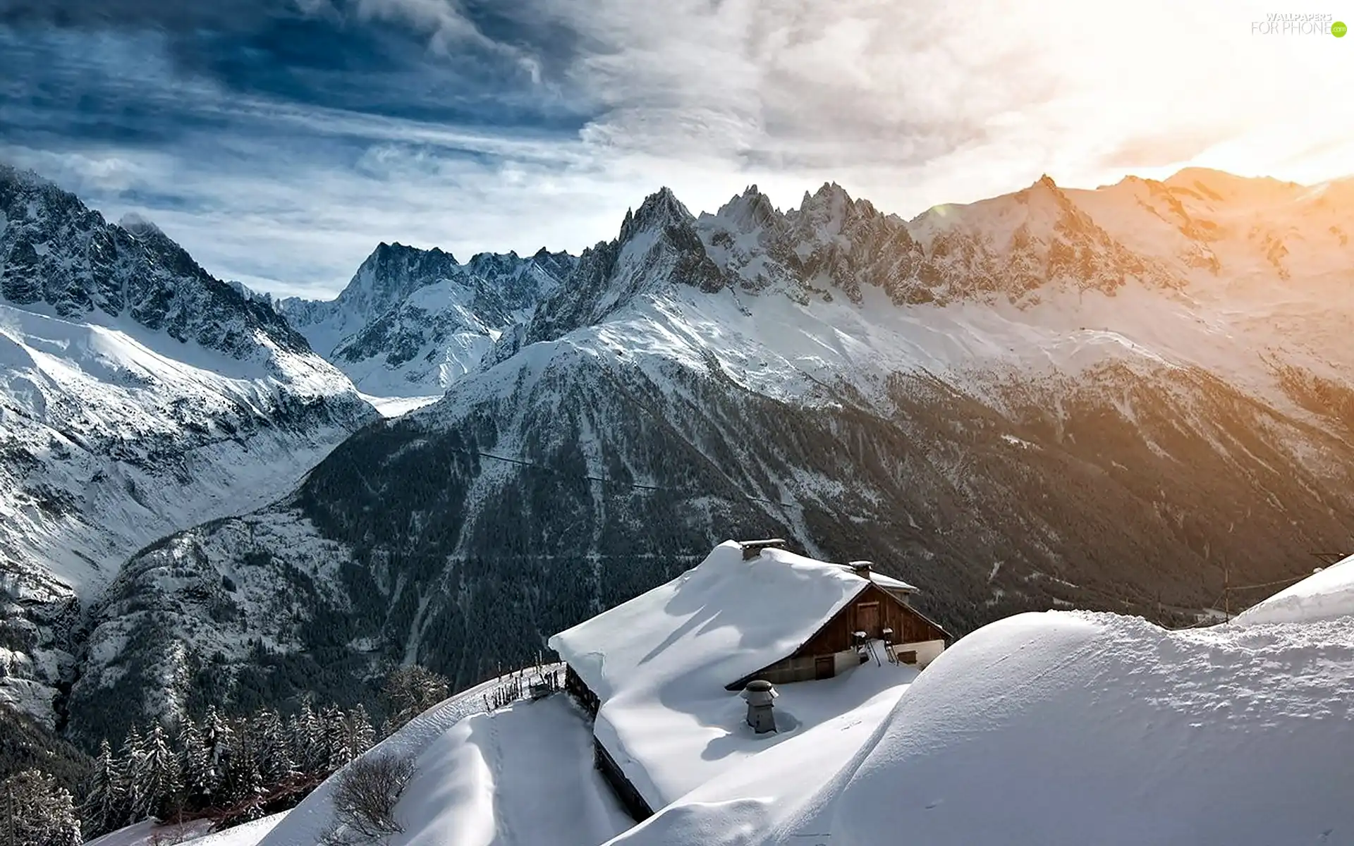 house, winter, Mountains