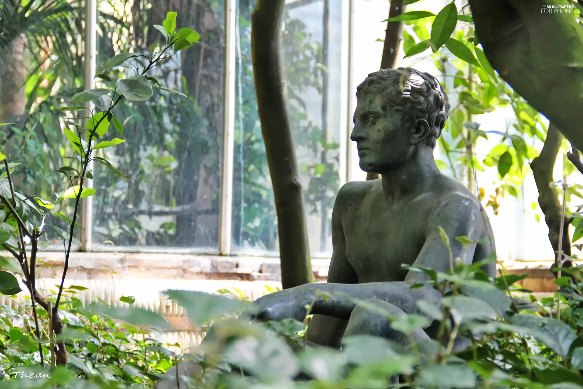 Palm House, Poznań, sitting, man, Statue monument