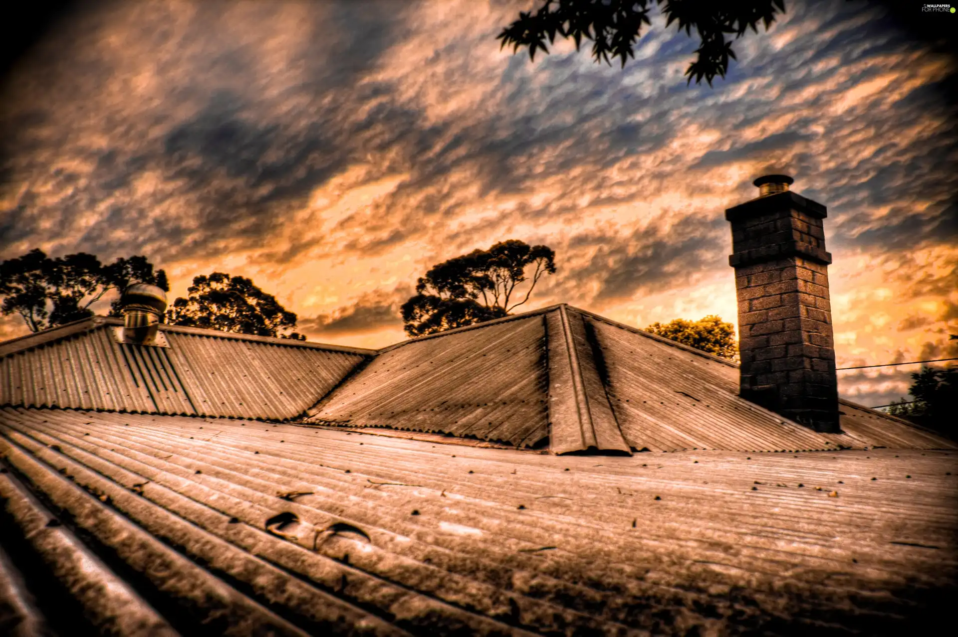 west, the roof, house, sun