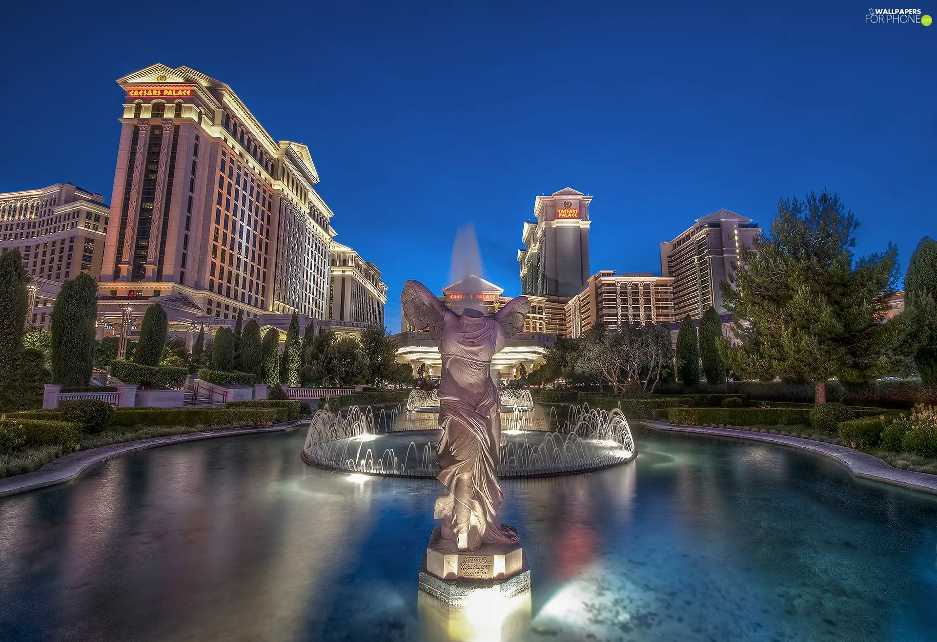 Houses, Las Vegas, fountain, Statue monument, Hotels, buildings