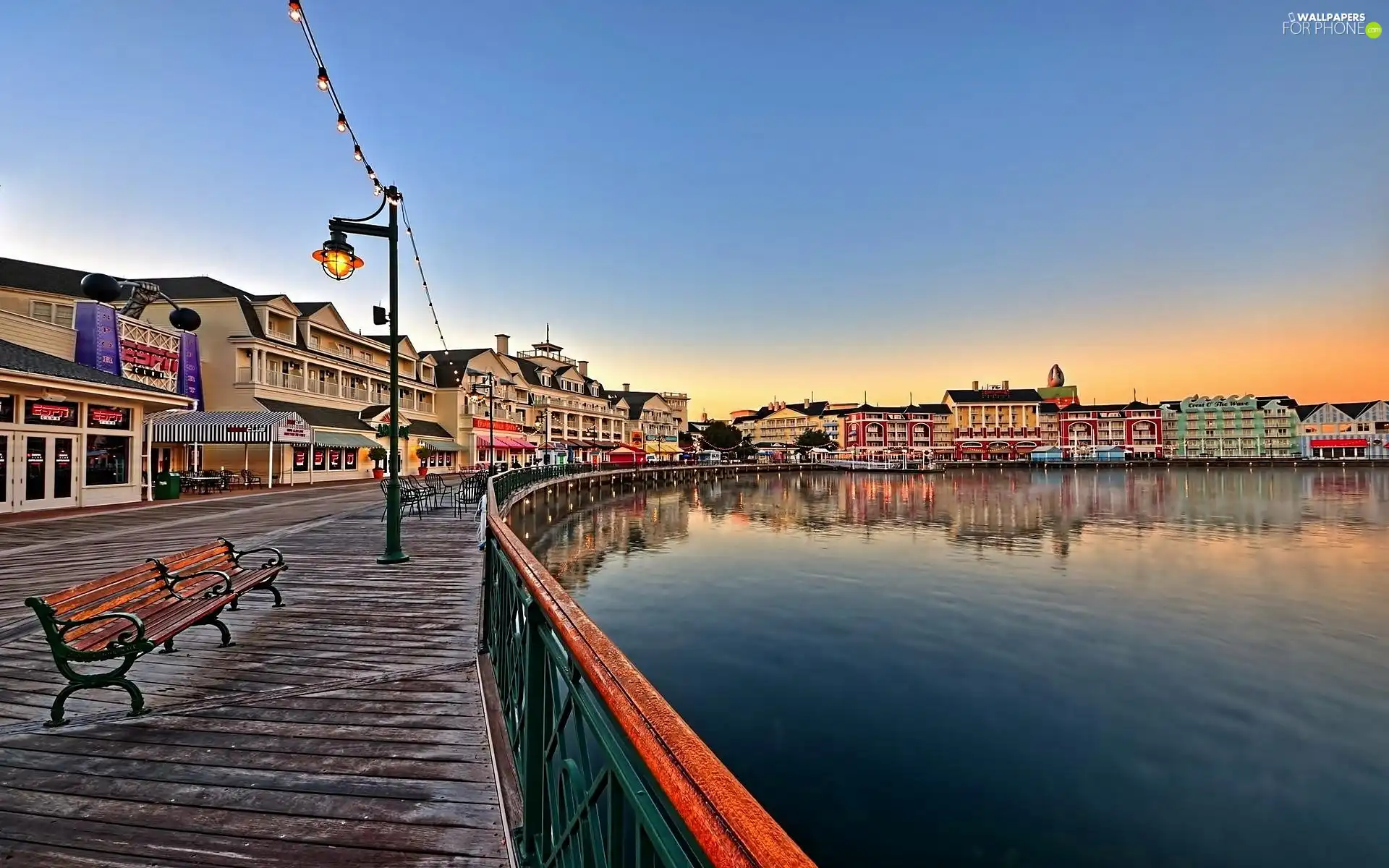 dawn, wharf, Houses, Gulf