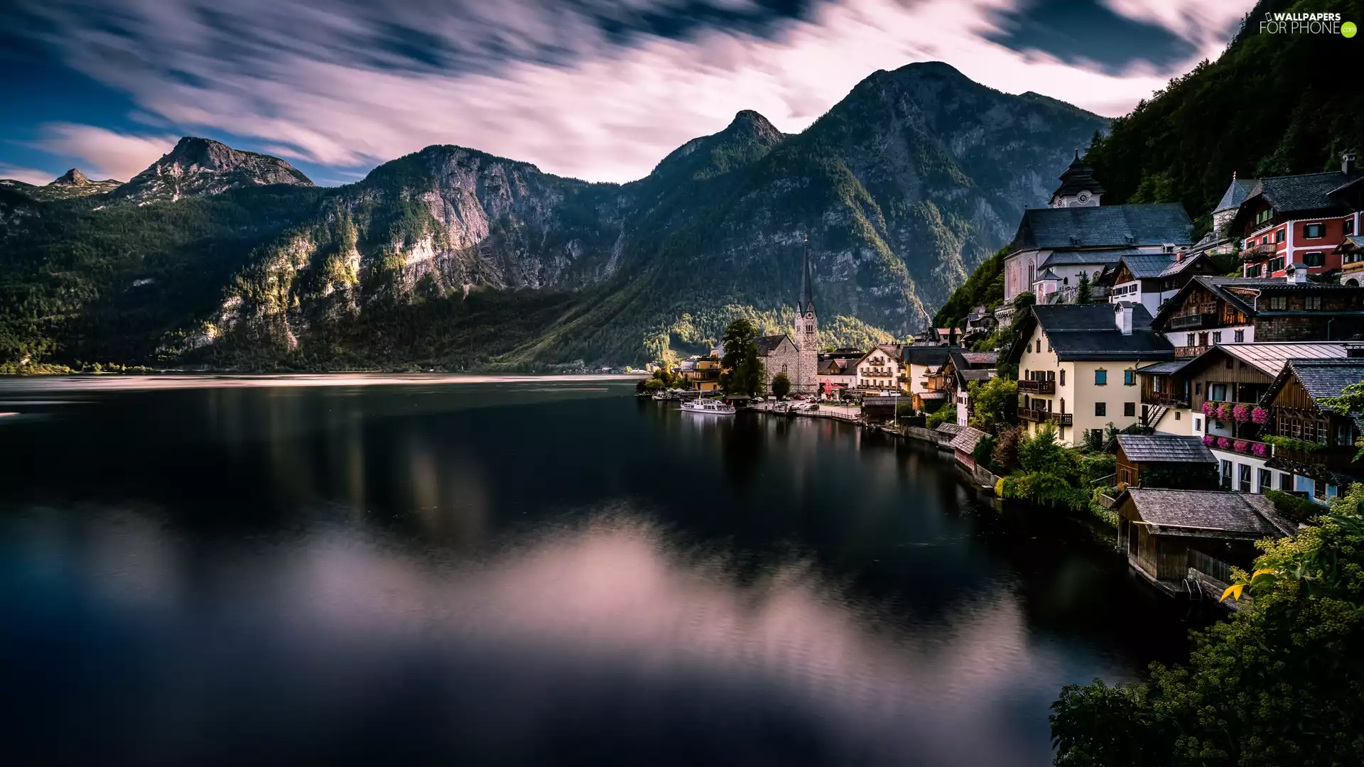 Houses, Austria, Salzburg Slate Alps, Hallstattersee Lake, Mountains, Hallstatt