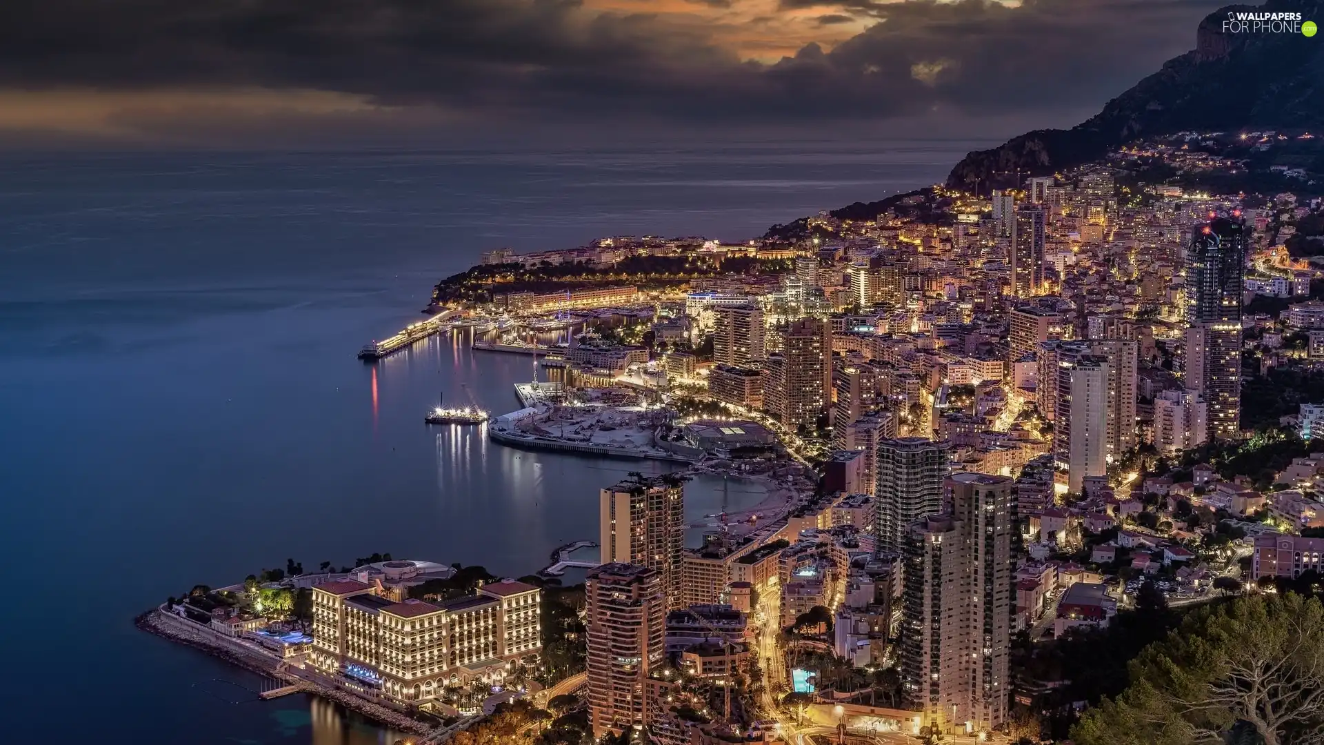 sea, skyscrapers, Monaco, Houses