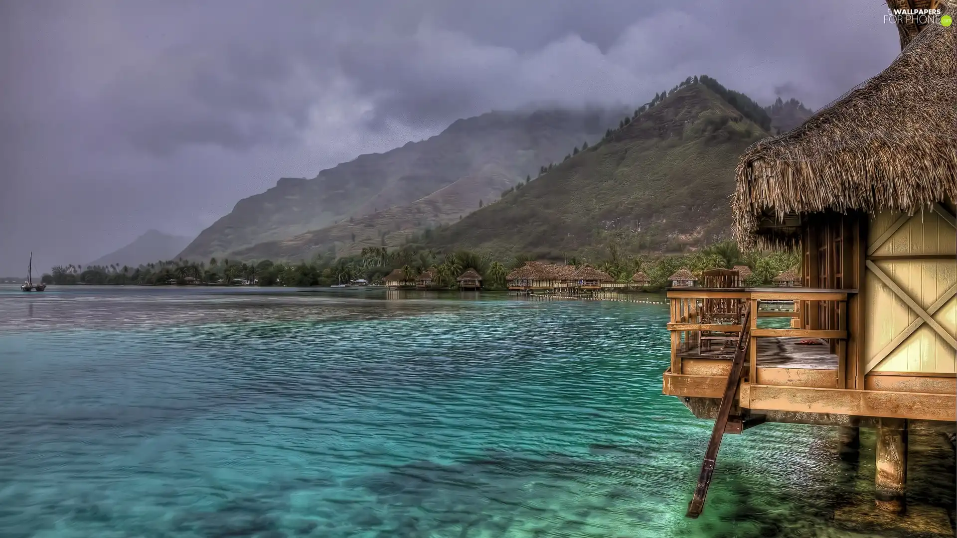 Houses, Mountains, sea