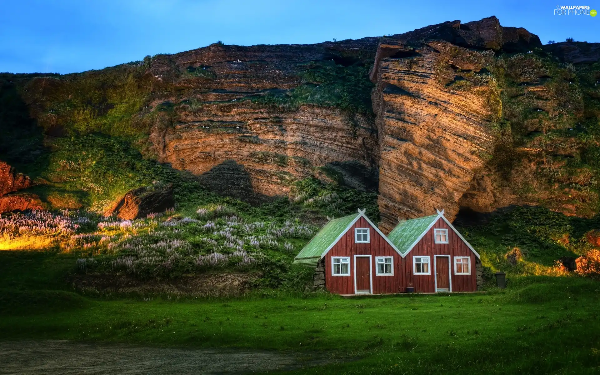 iceland, Mountains, Houses