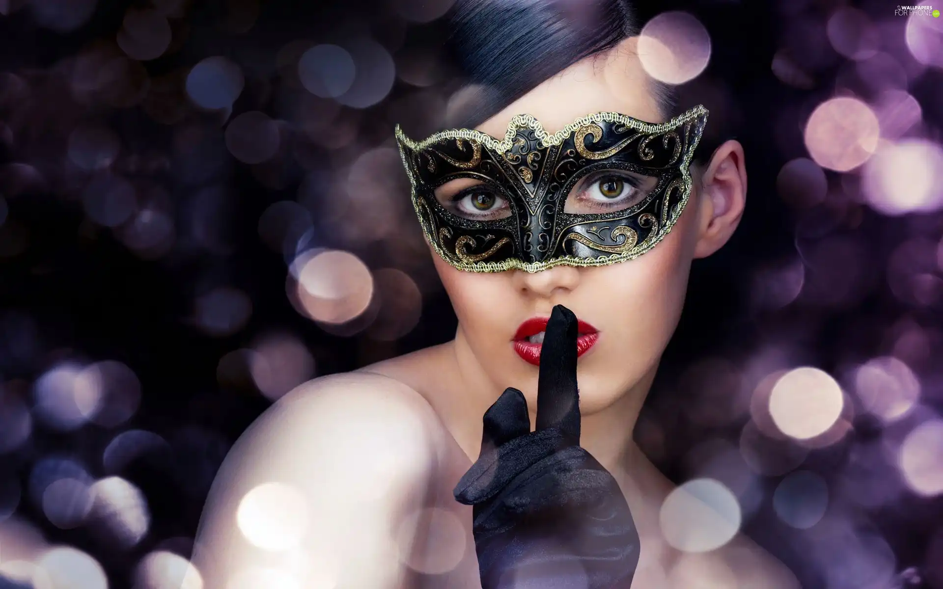 In Mask, Beauty, Handglove, lights, black, Women
