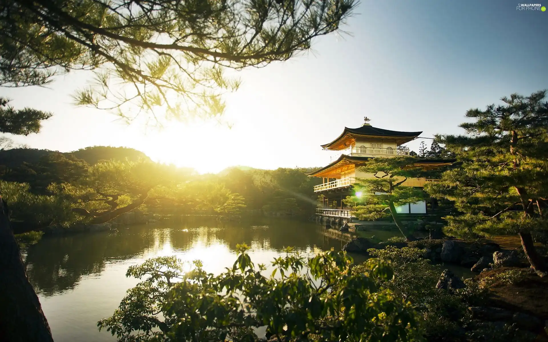 japanese, Home, trees, viewes, lake