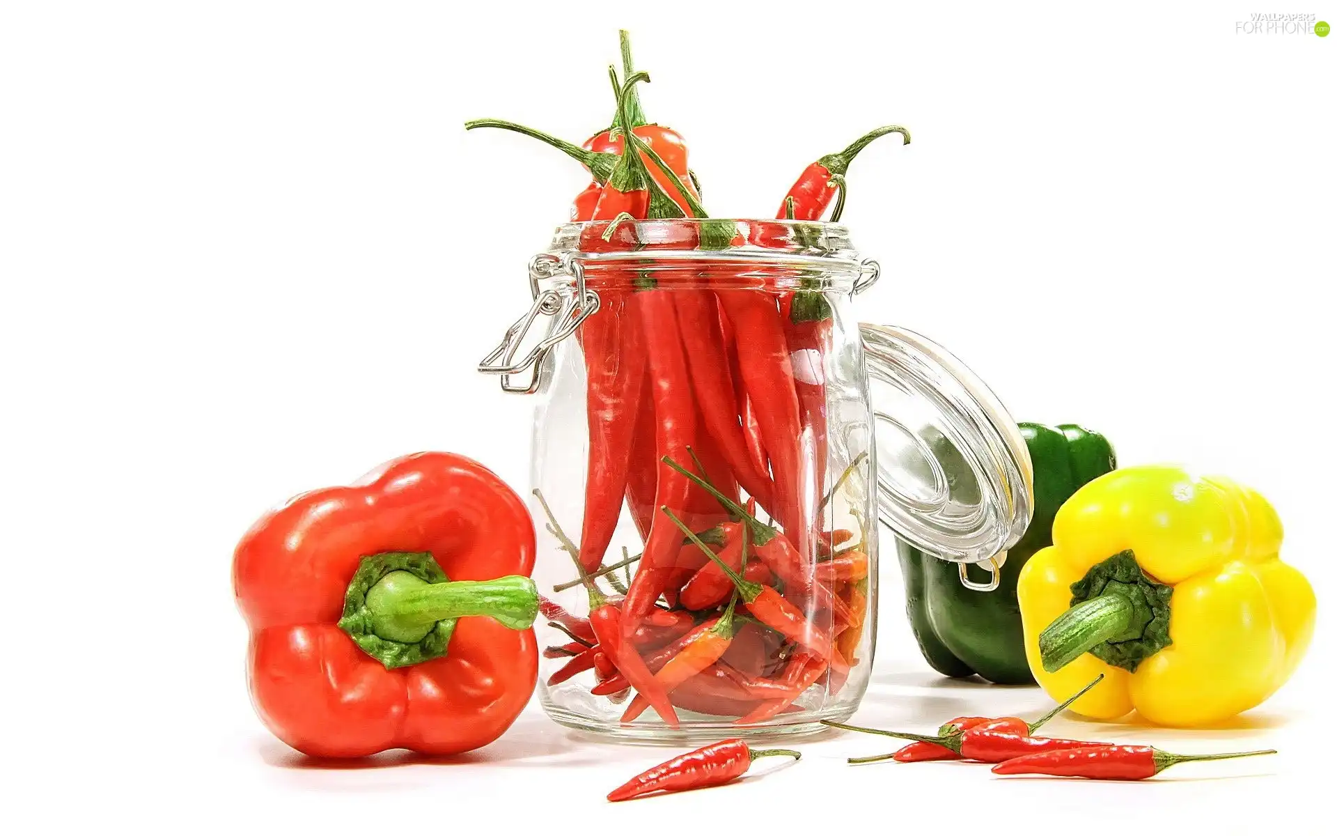 different, Chilli, jar, peppers