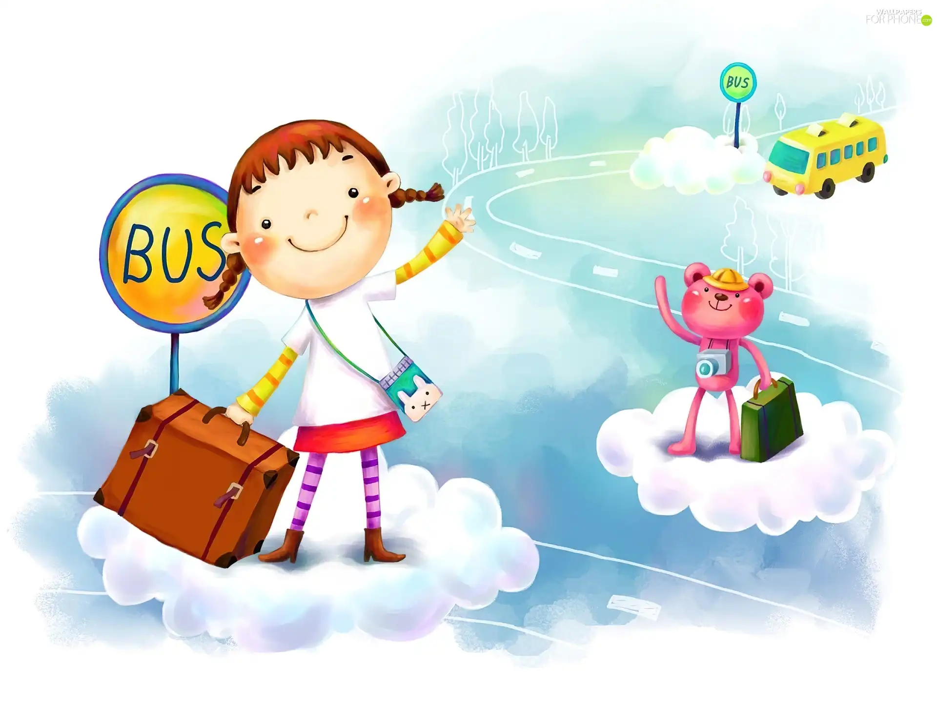Kid, suitcase, journey, Teddy Bear