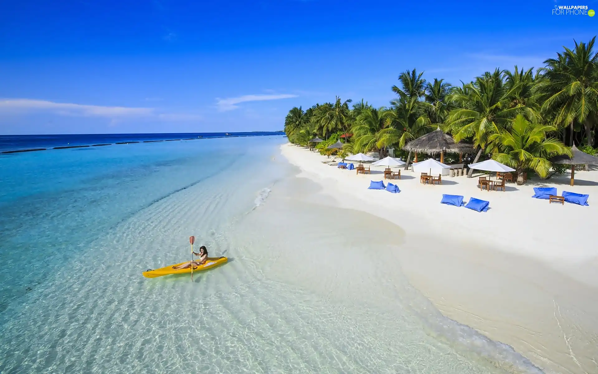 sea, Palms, Kayak, Beaches