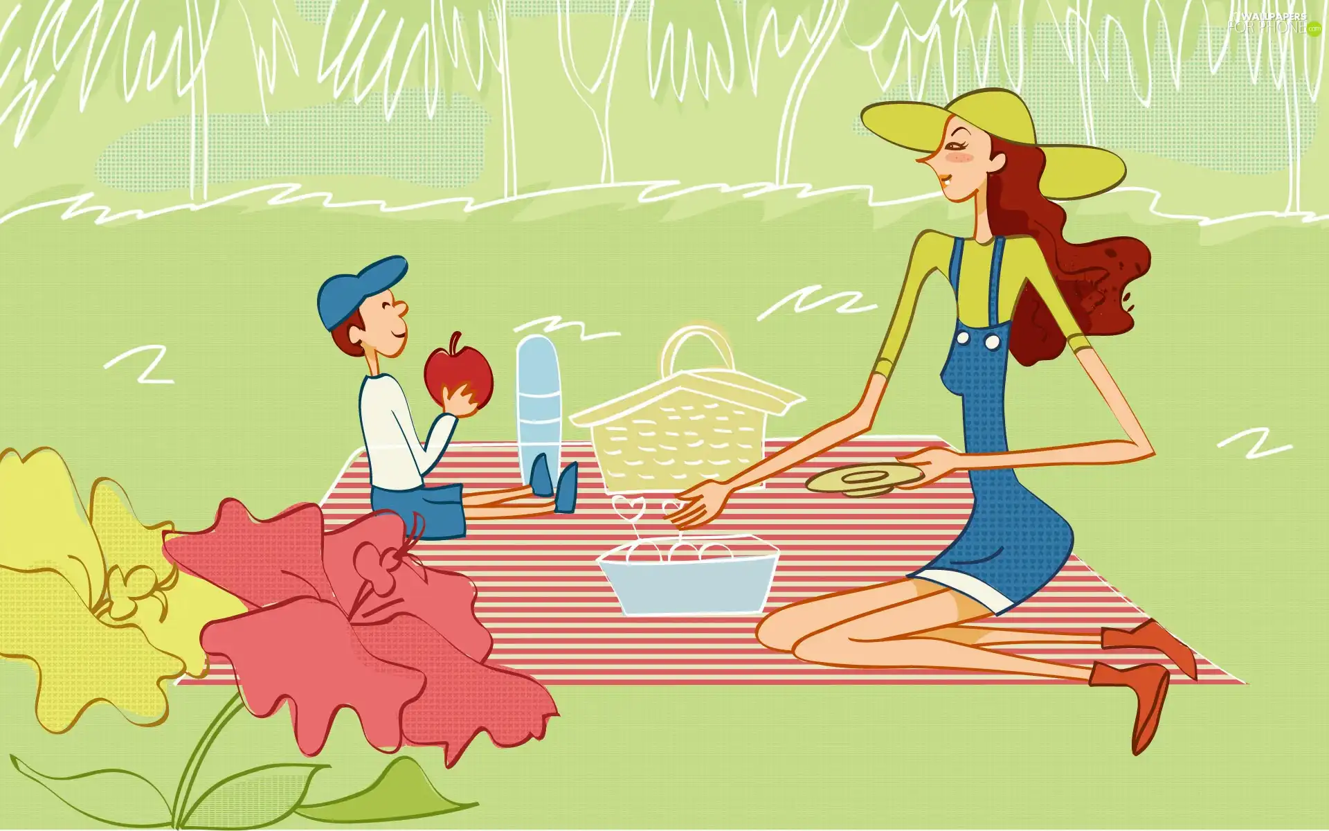 Kid, picnic, mother