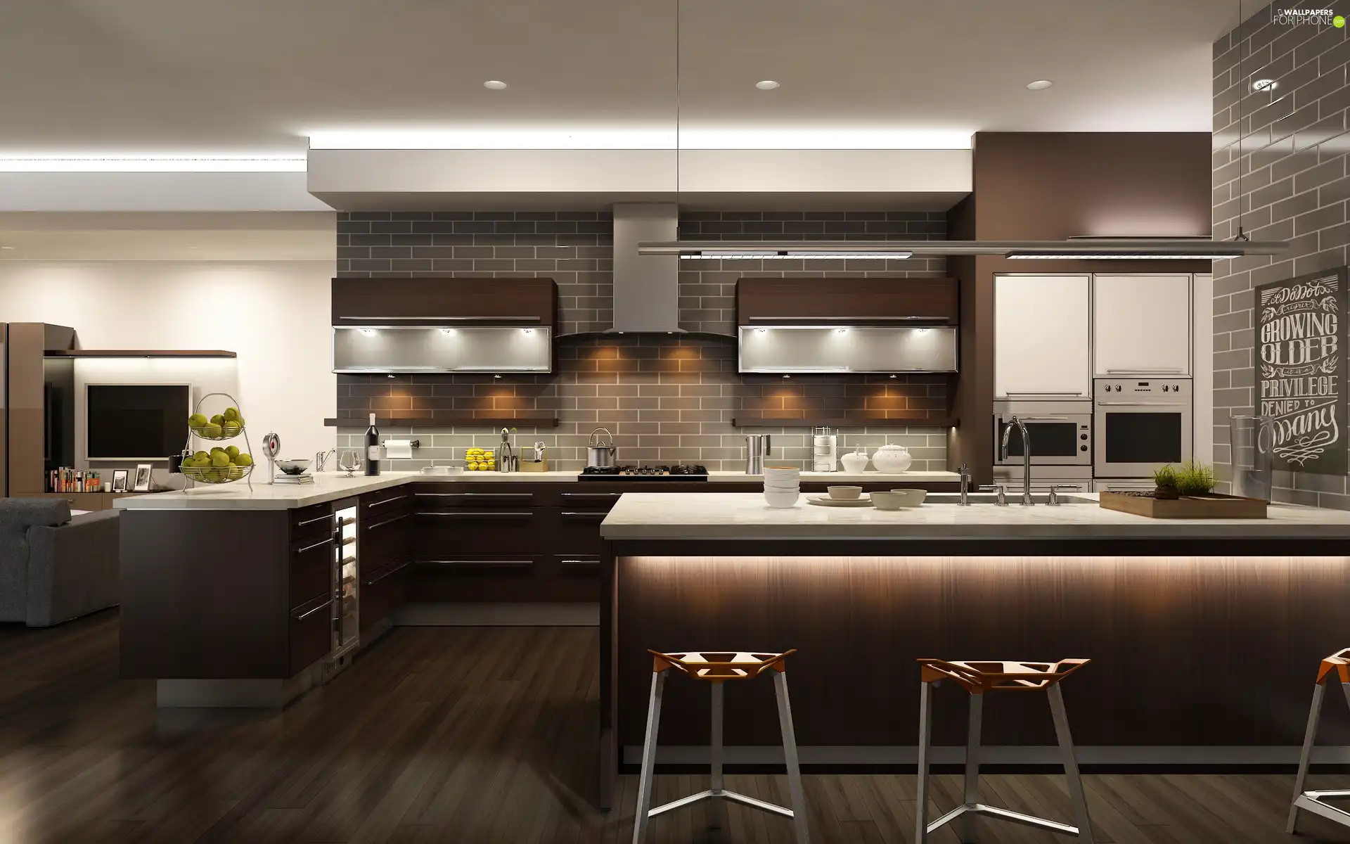 Modern, Brown, furniture, Kitchen - For phone wallpapers: 2600x1625