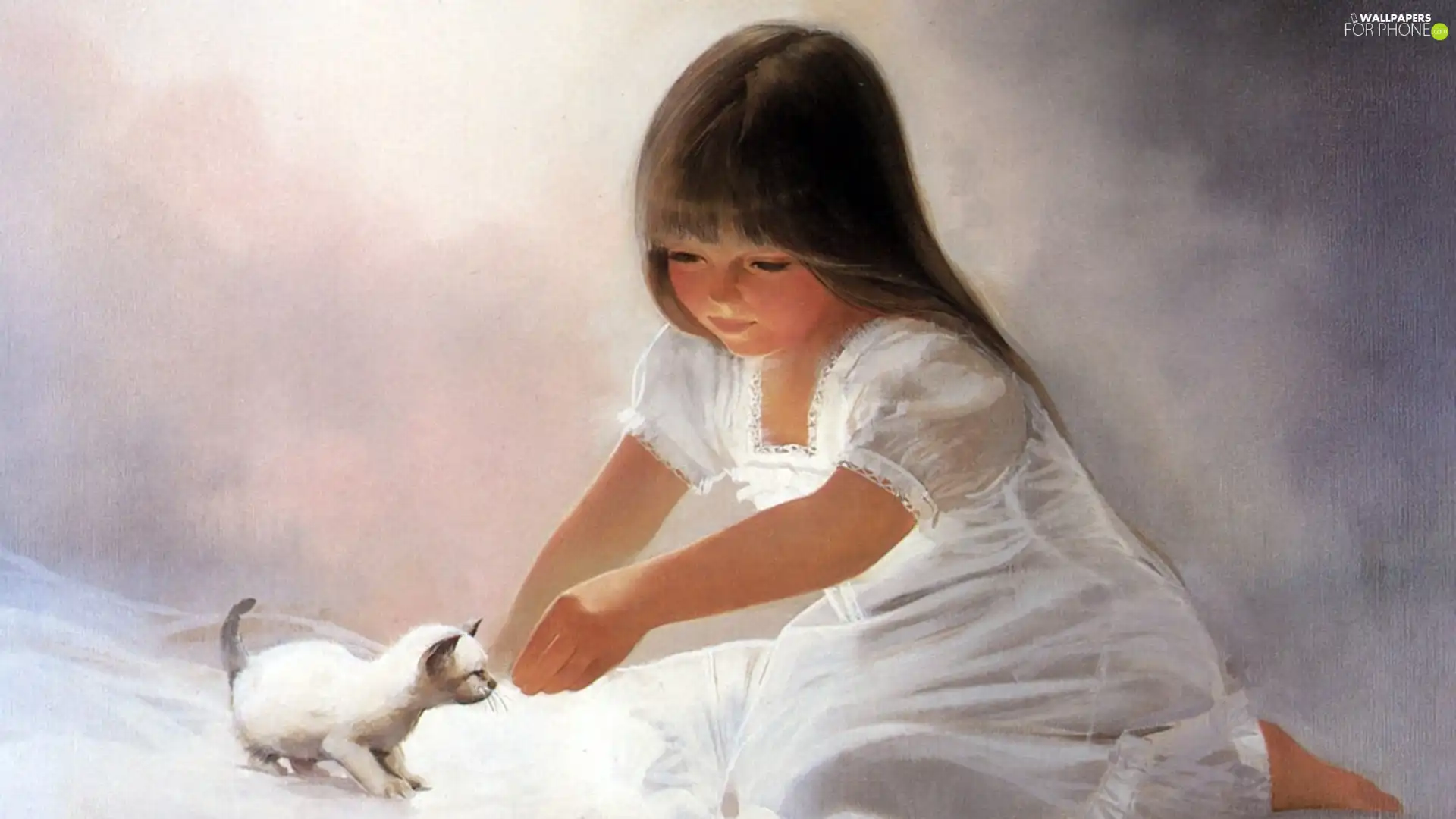 kitten, girl, White