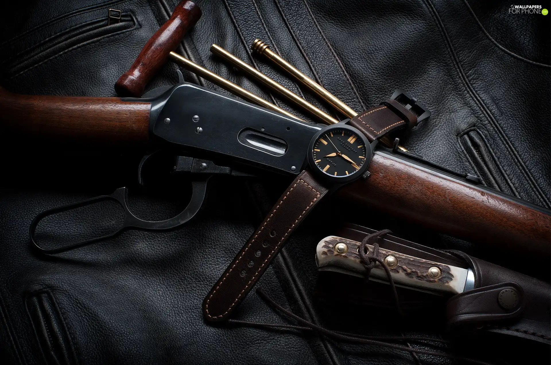 knife, gun, Watch