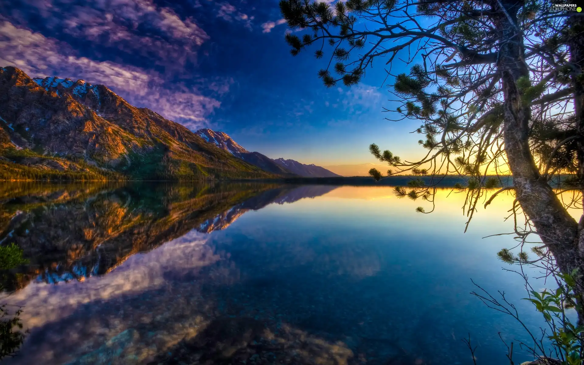 lake, Mountains, clouds