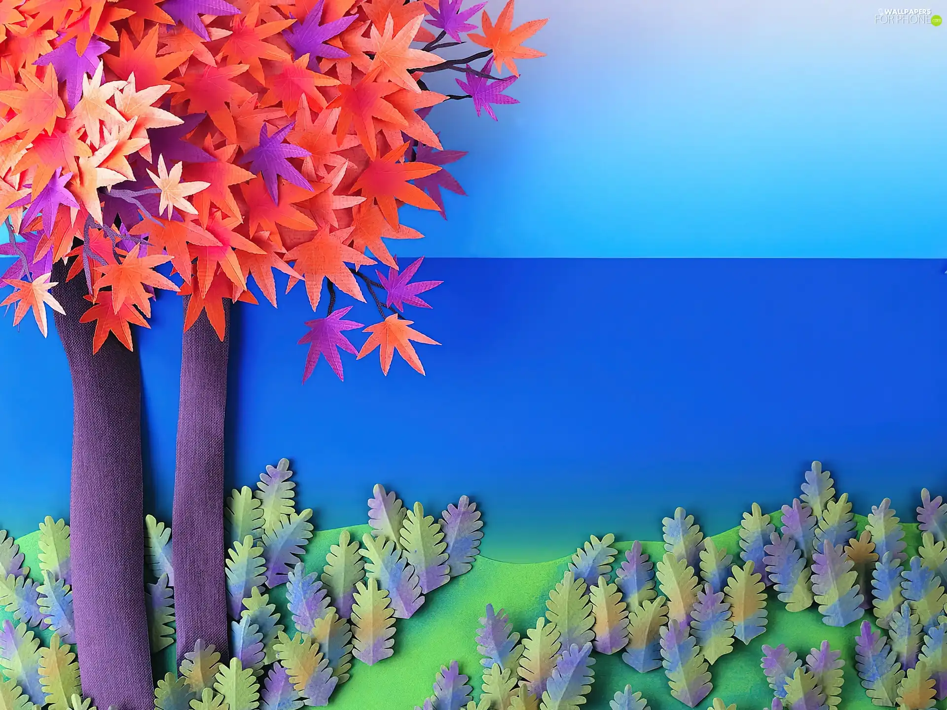 lake, Cutouts, maple, Leaf, trees
