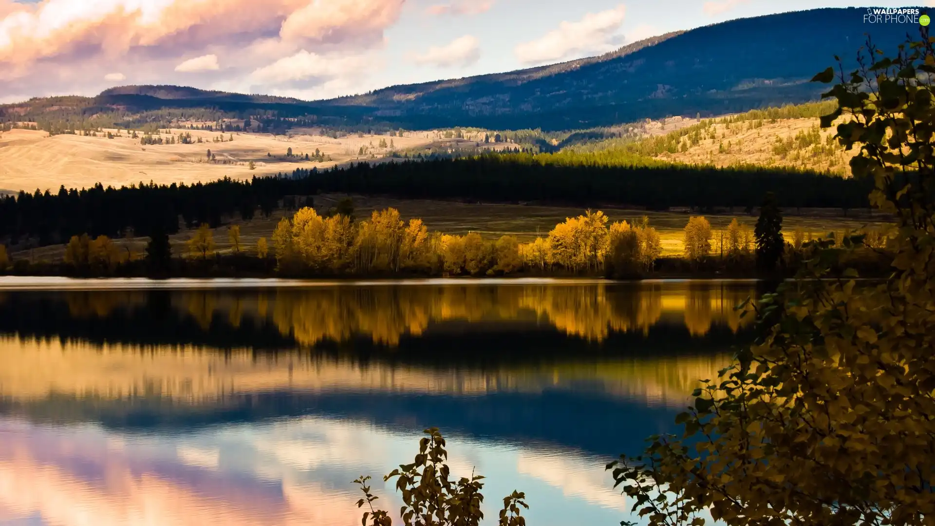 lake, Mountains, forest