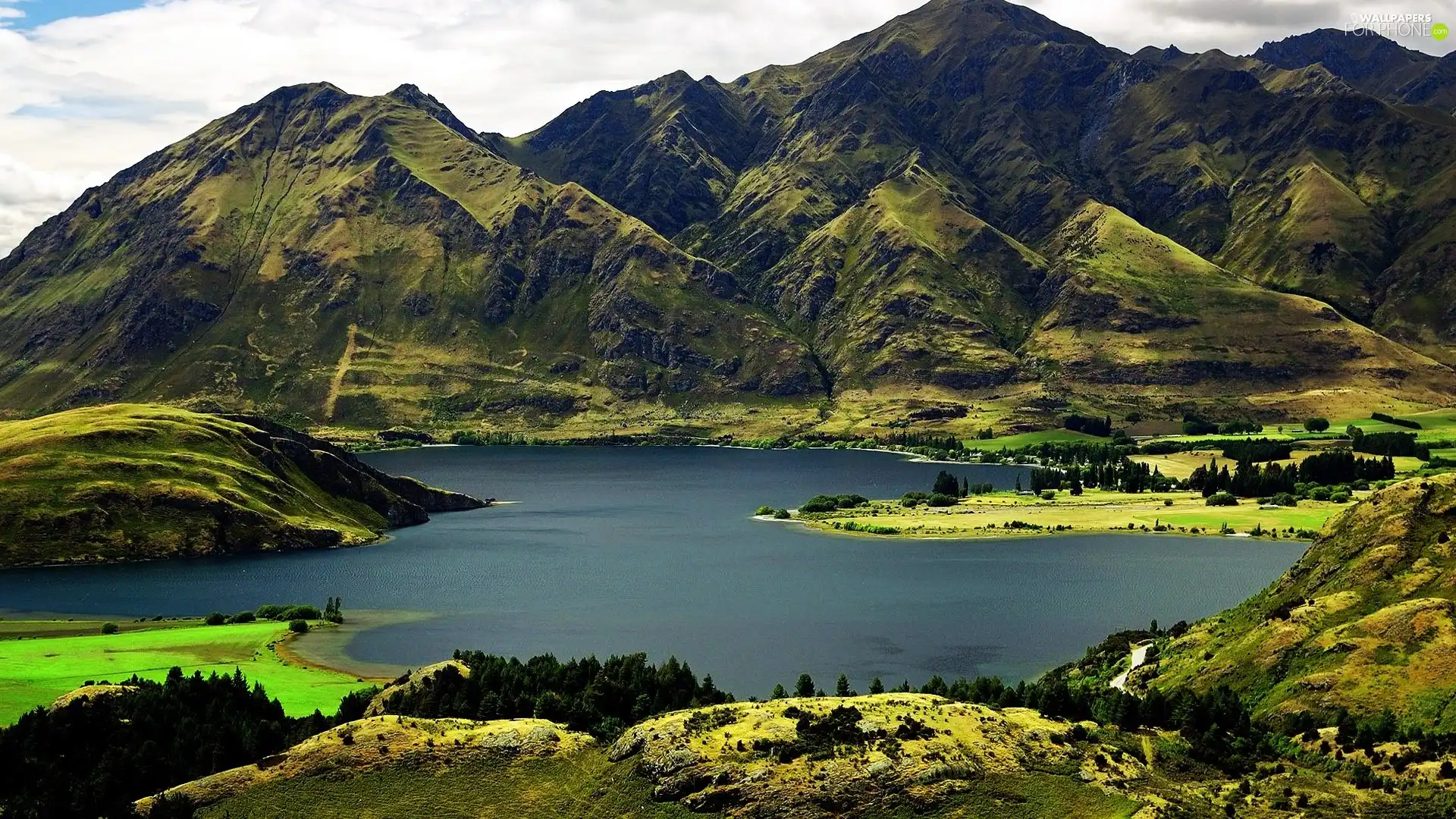 Mountains, lake