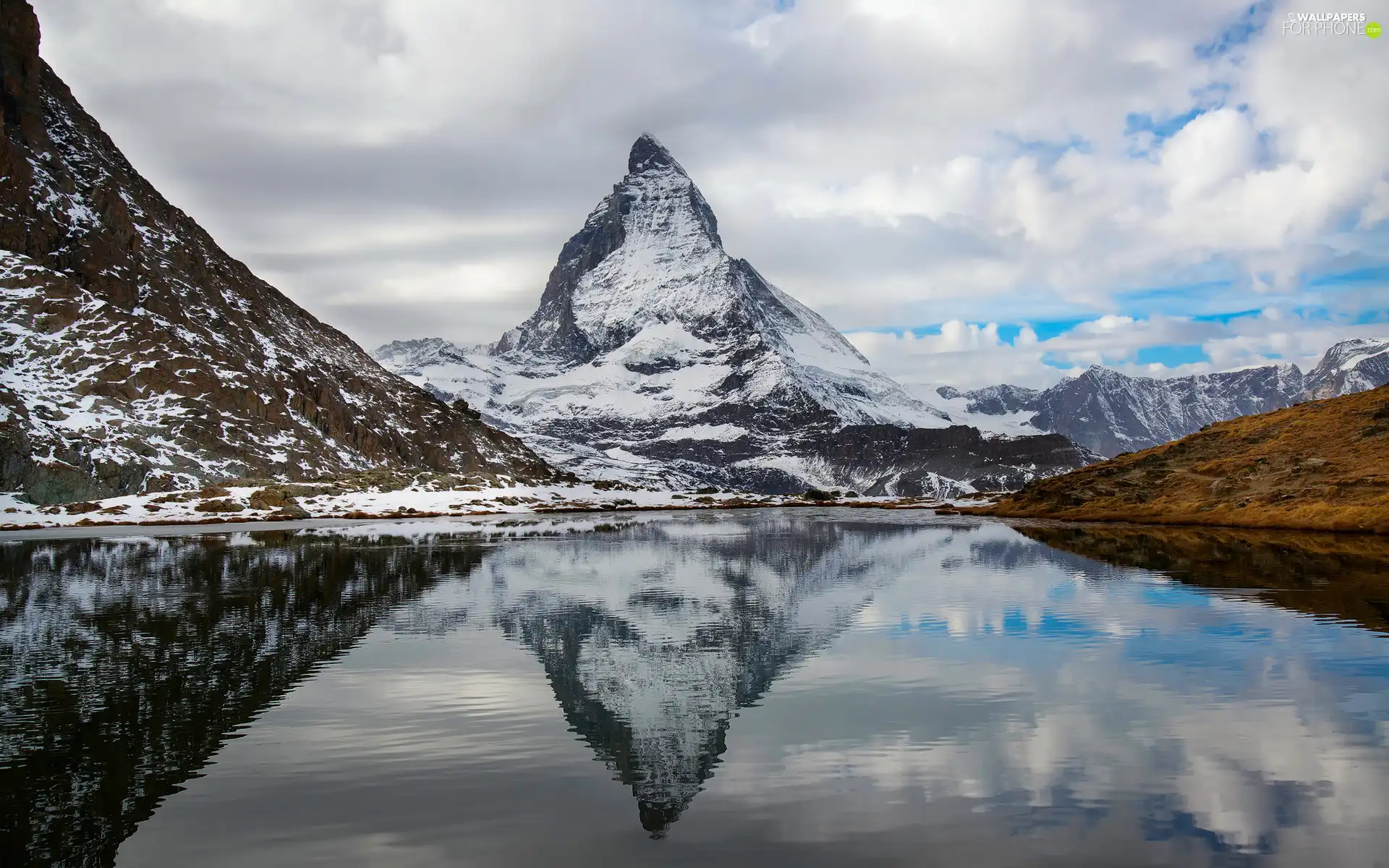 lake, clouds, Mountains