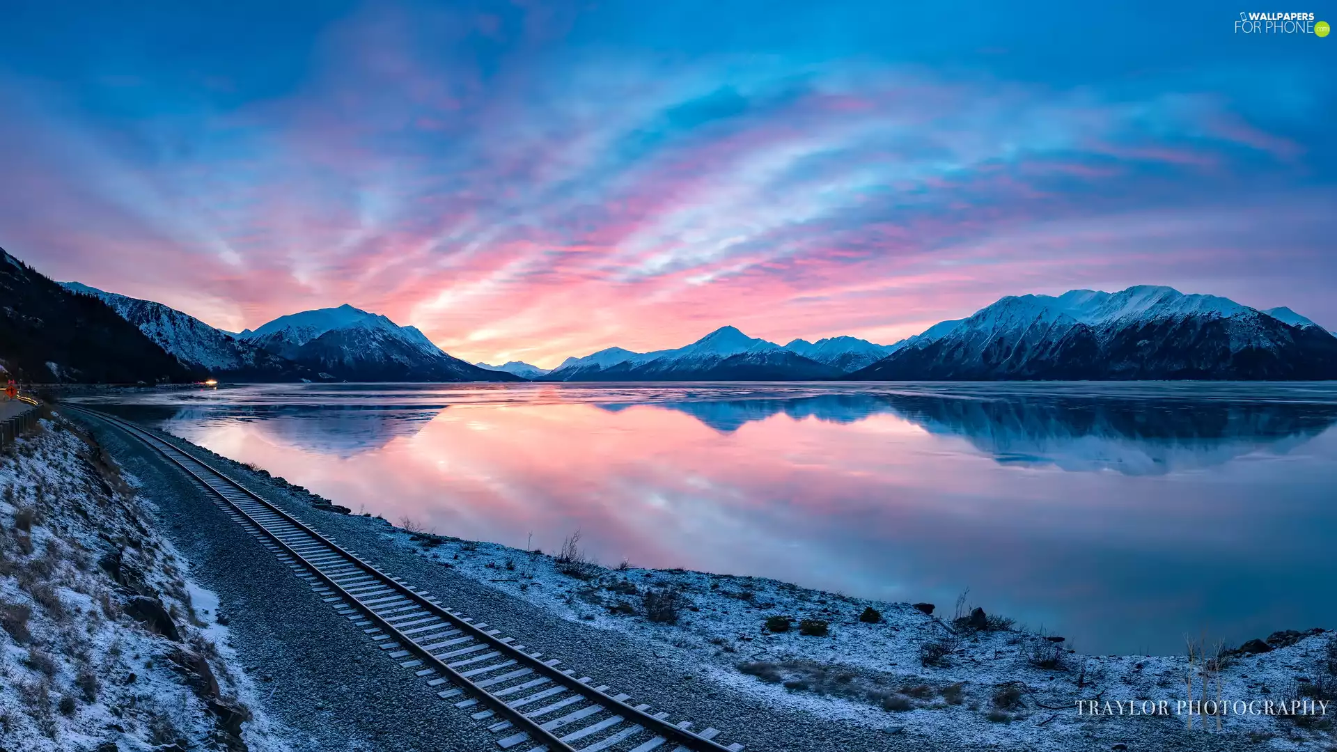 lake, Sunrise, Alaska, The United States, Railroad Tracks, Mountains