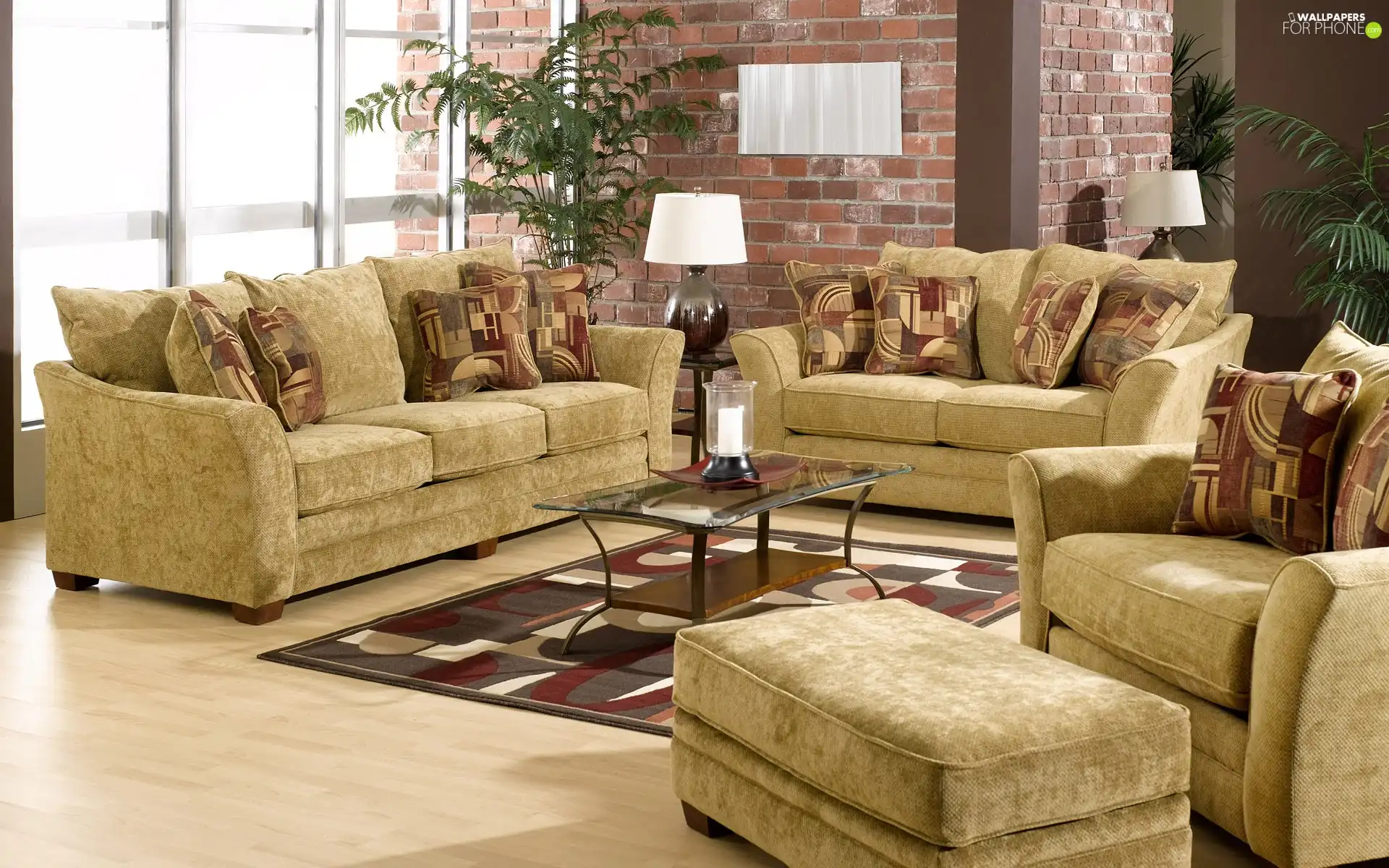 table, Sofas, Lamp, carpet, Flowers, Armchair