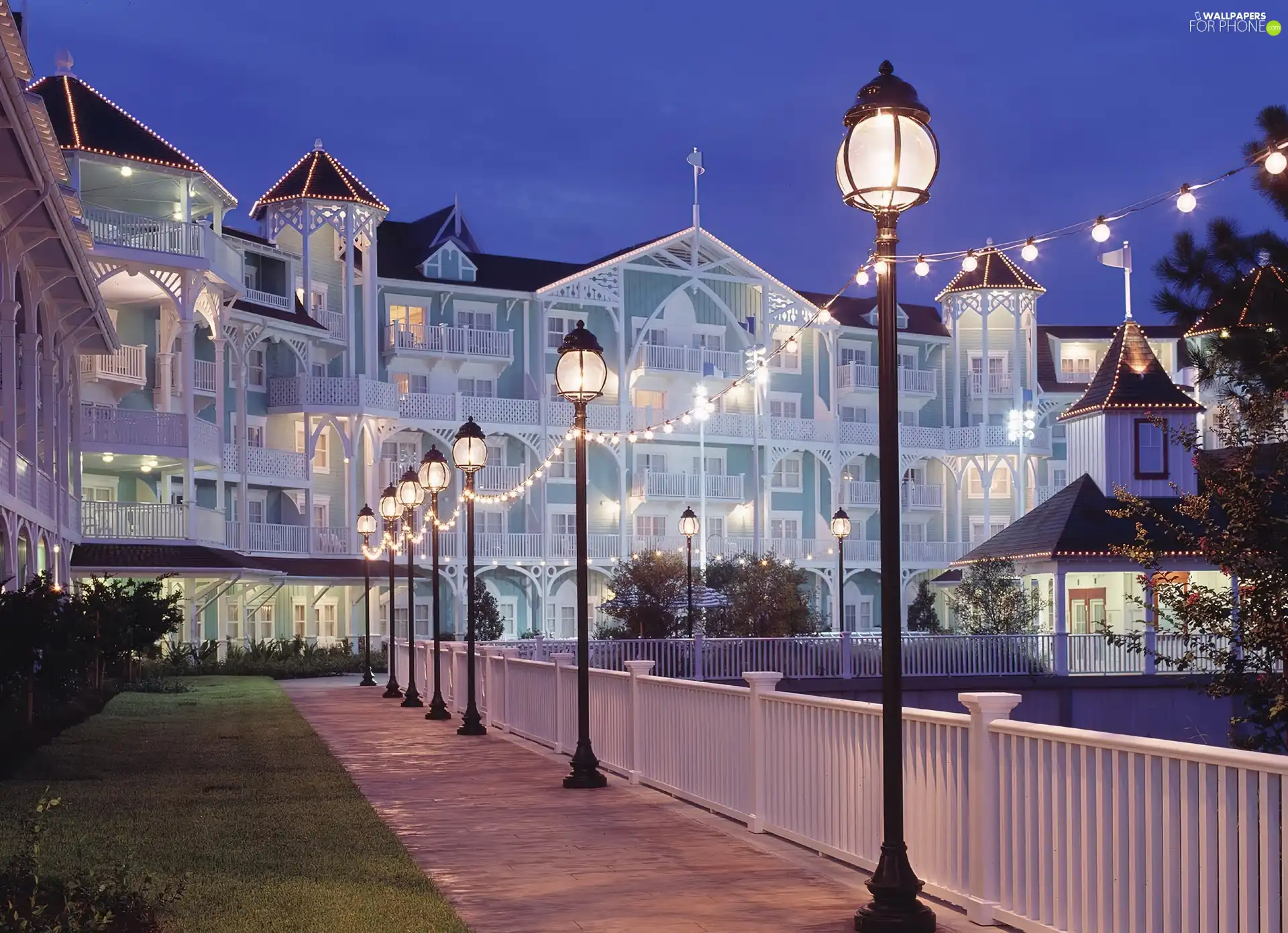 House, light, lane, lanterns