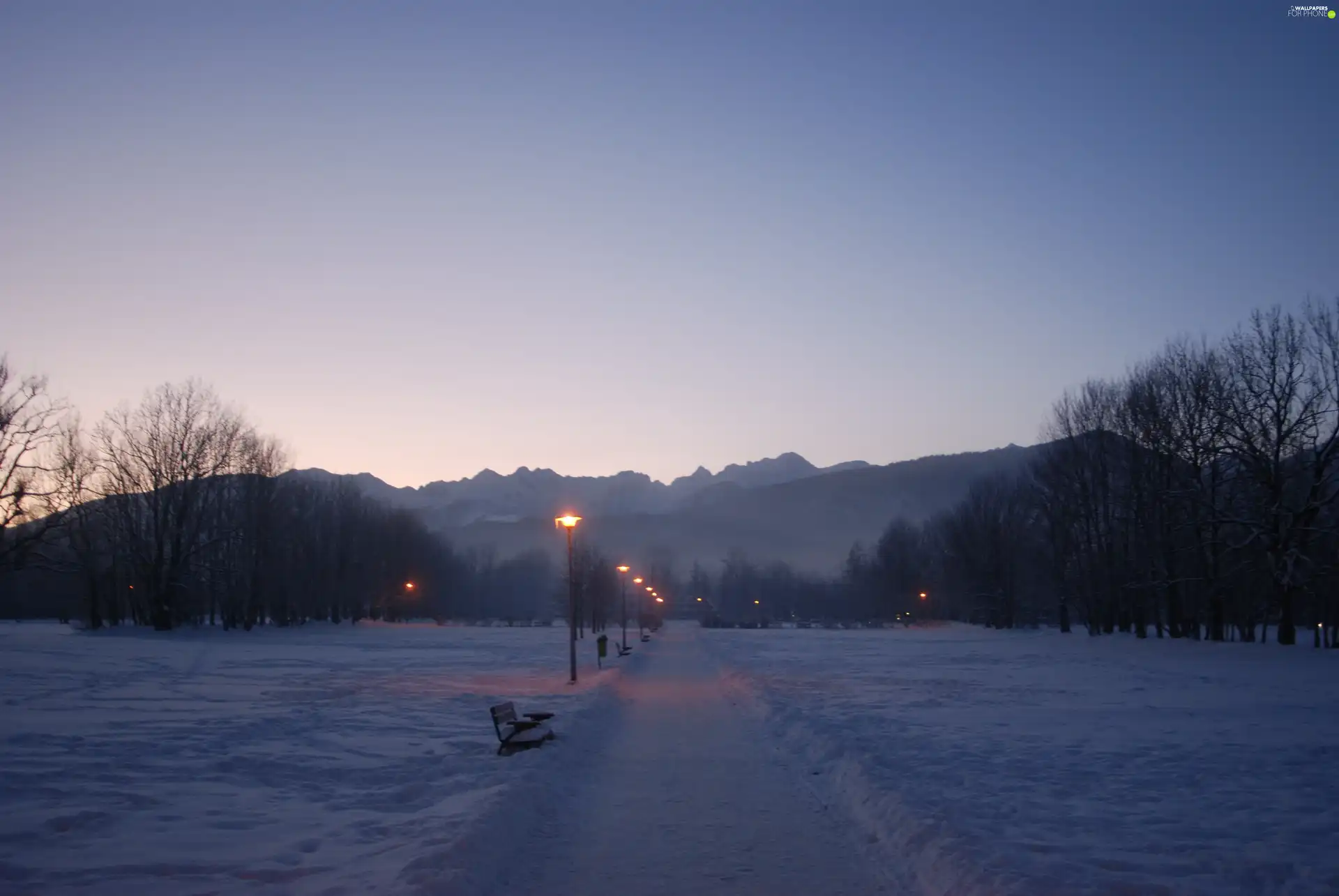 Mountains, winter, lane, Zakopane