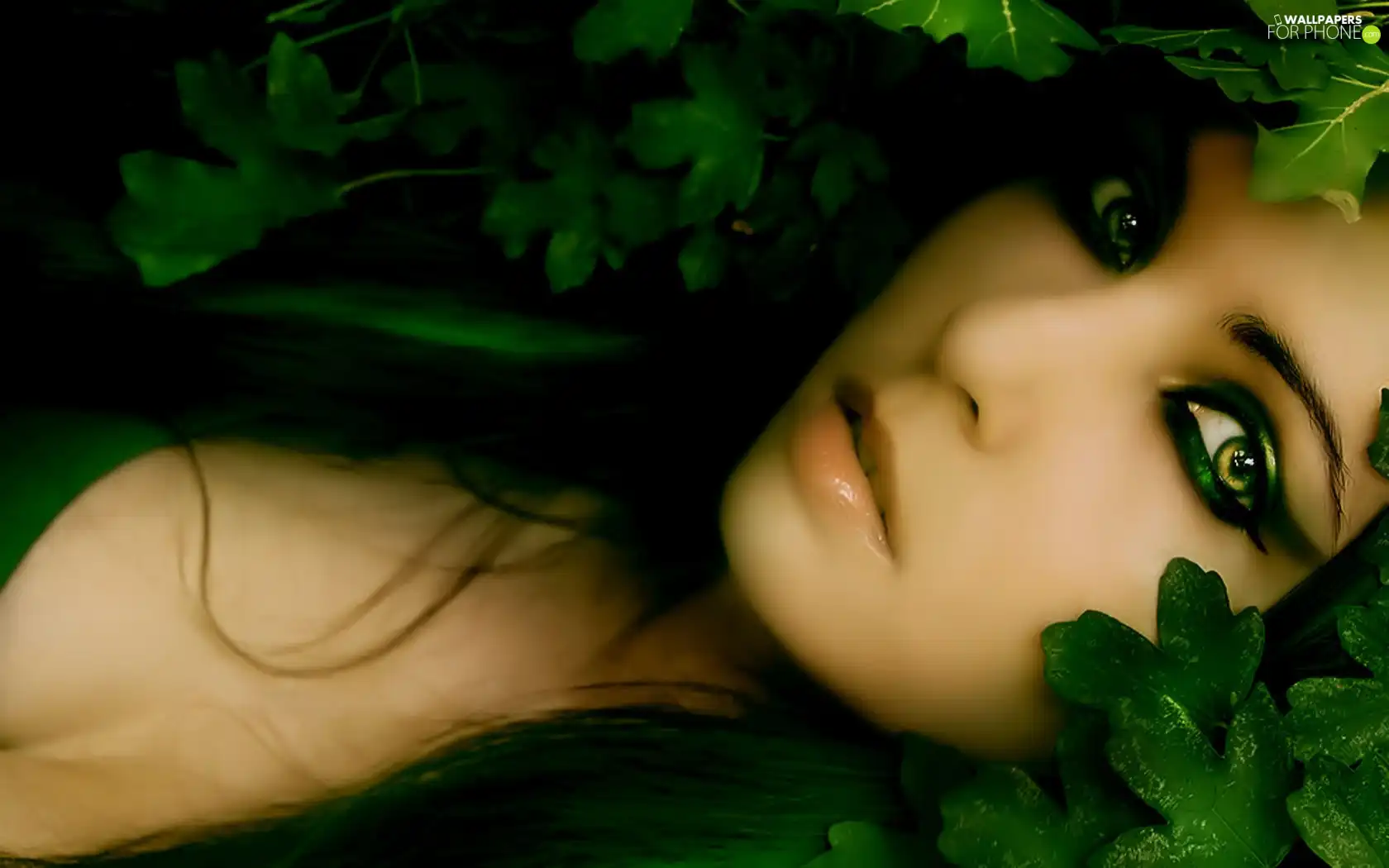 Women, Eyes, Leaf, green ones
