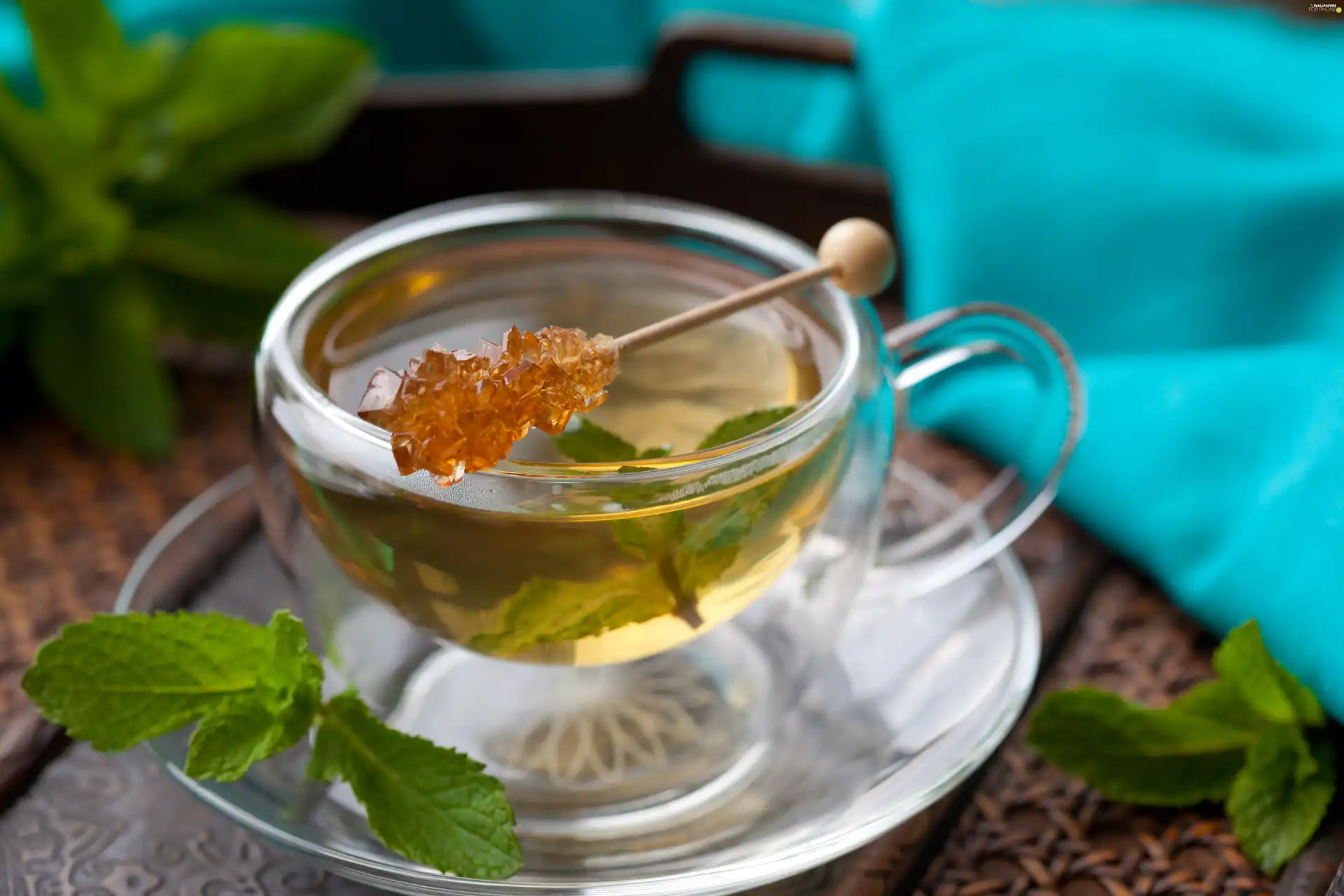 leaves, mint, honey, cup, tea