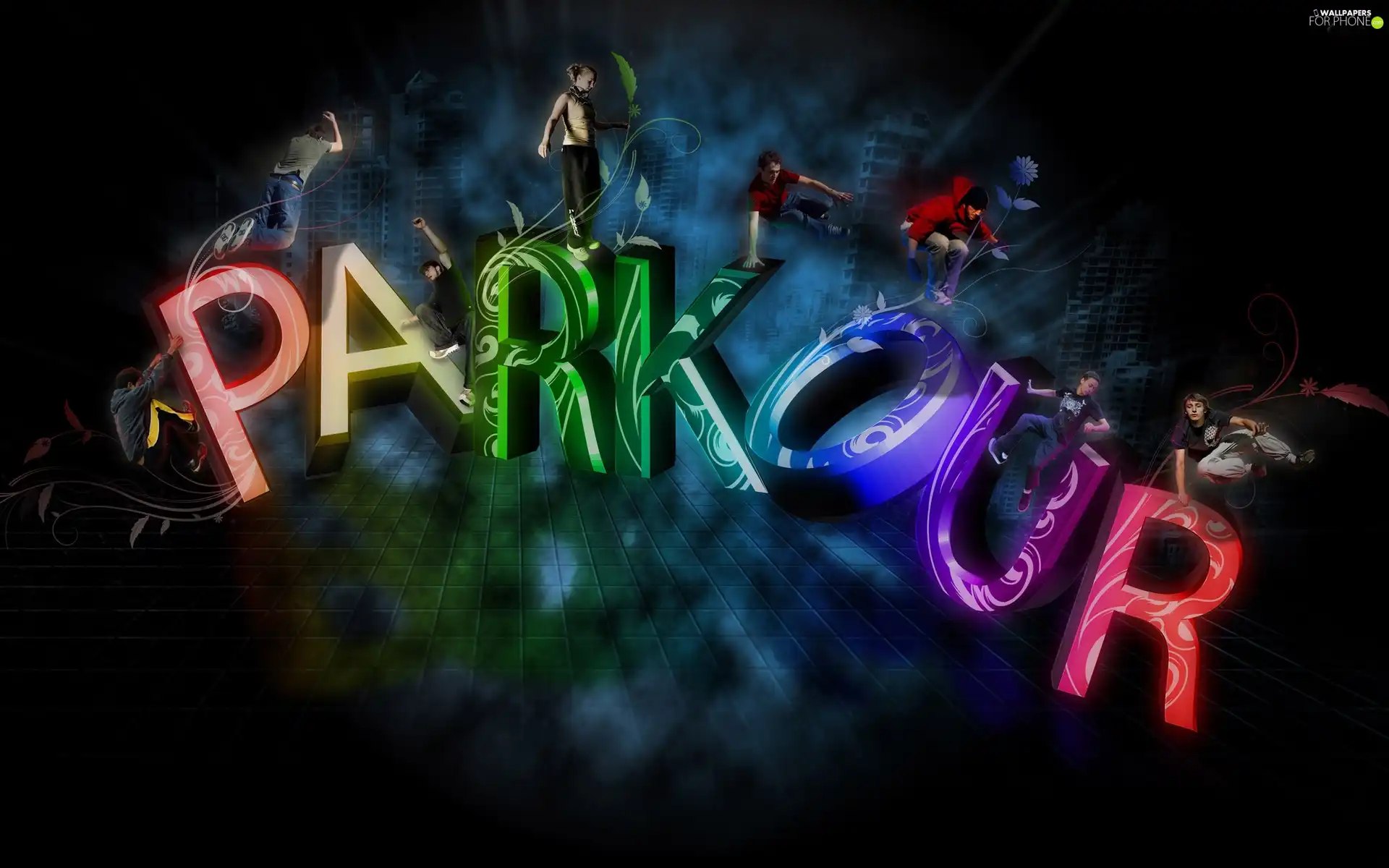 letters, People, graphics, parkour, 3D