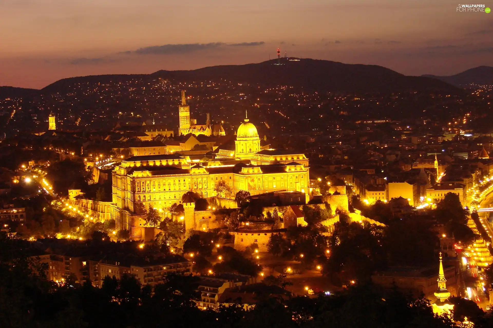 Budapest, Night, light, Town