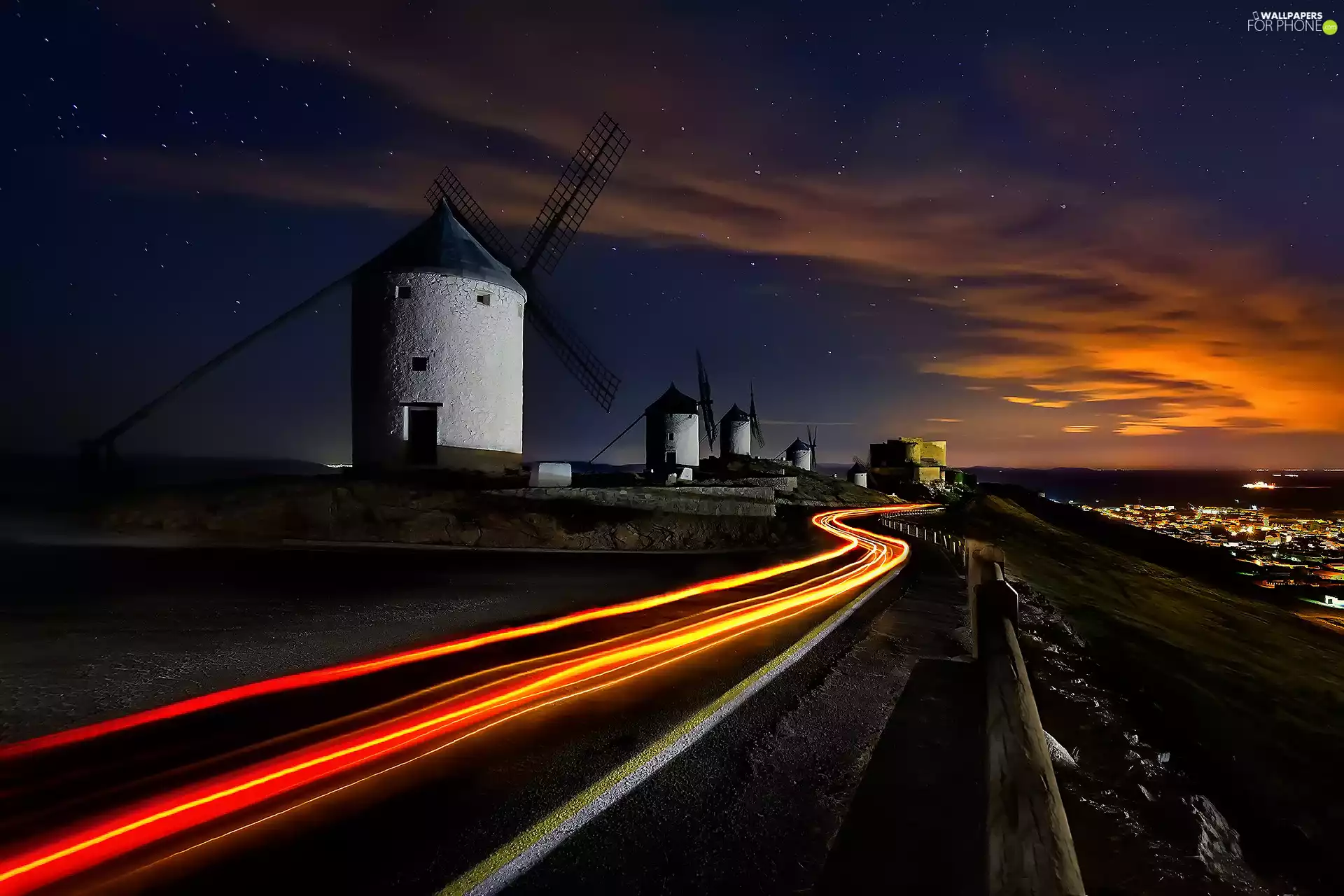 Way, light, Consuegra, Windmills, Spain