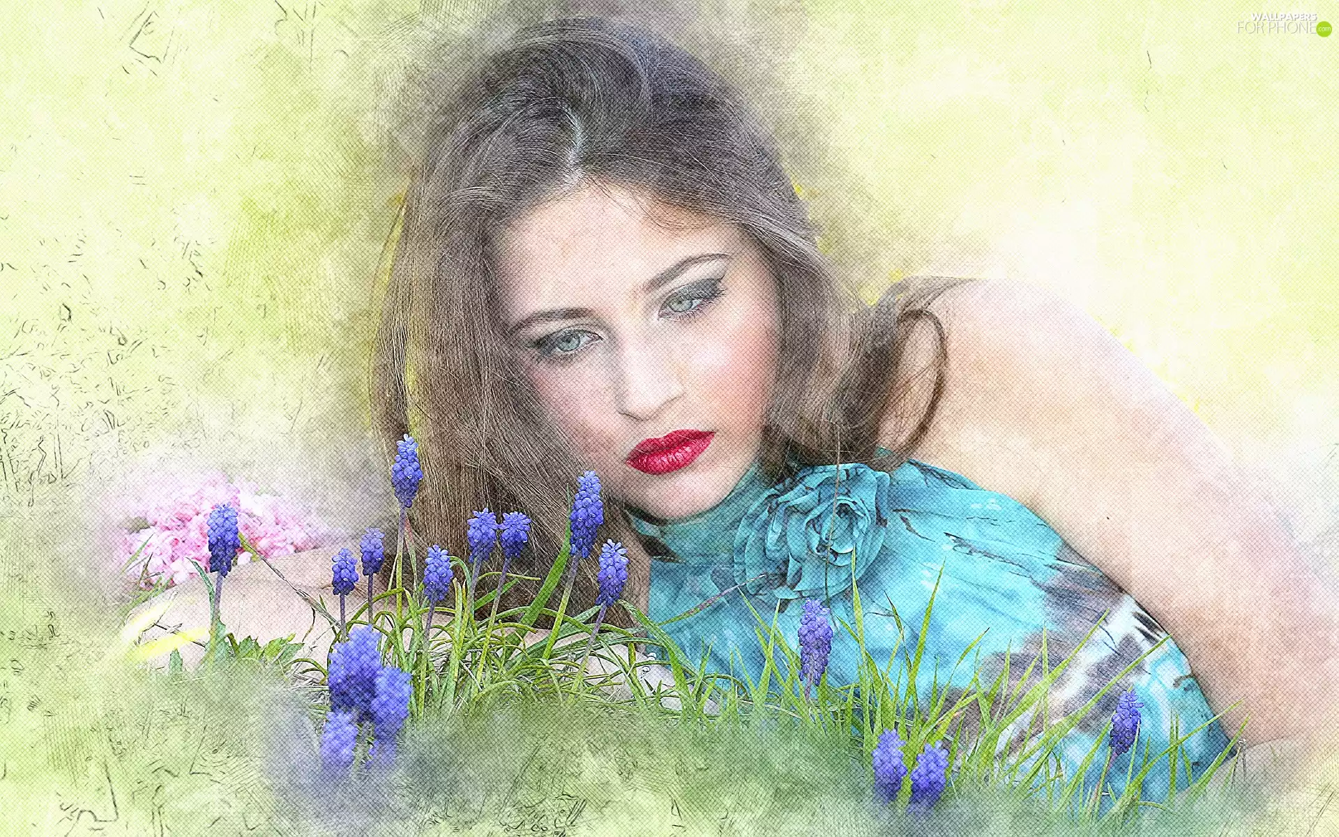 Flowers, Muscari, Women, light brown, graphics