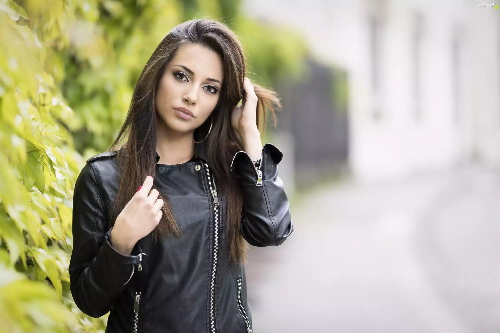 Hair, Leather jacket, light brown, Longs, Women