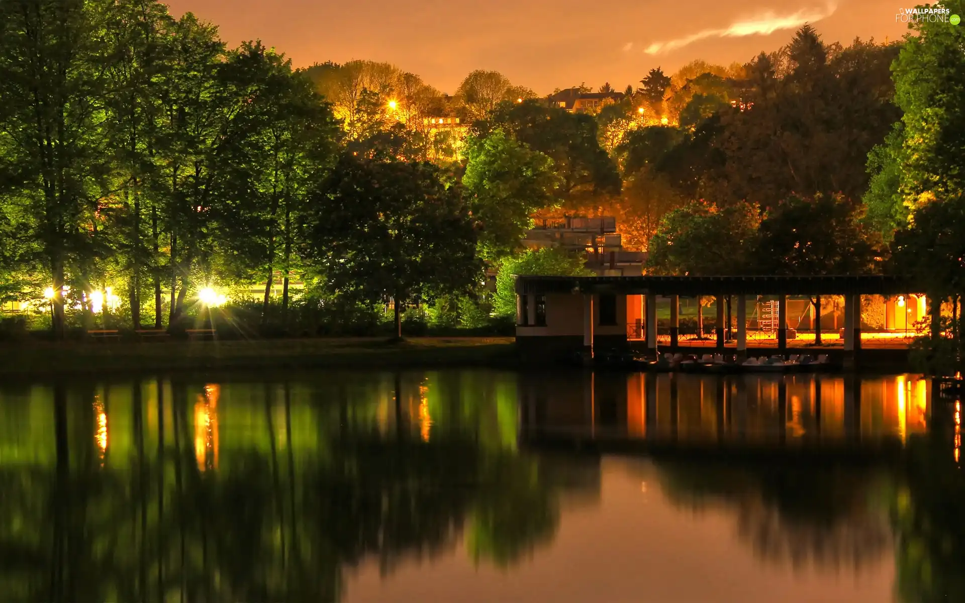 lake, viewes, light, trees