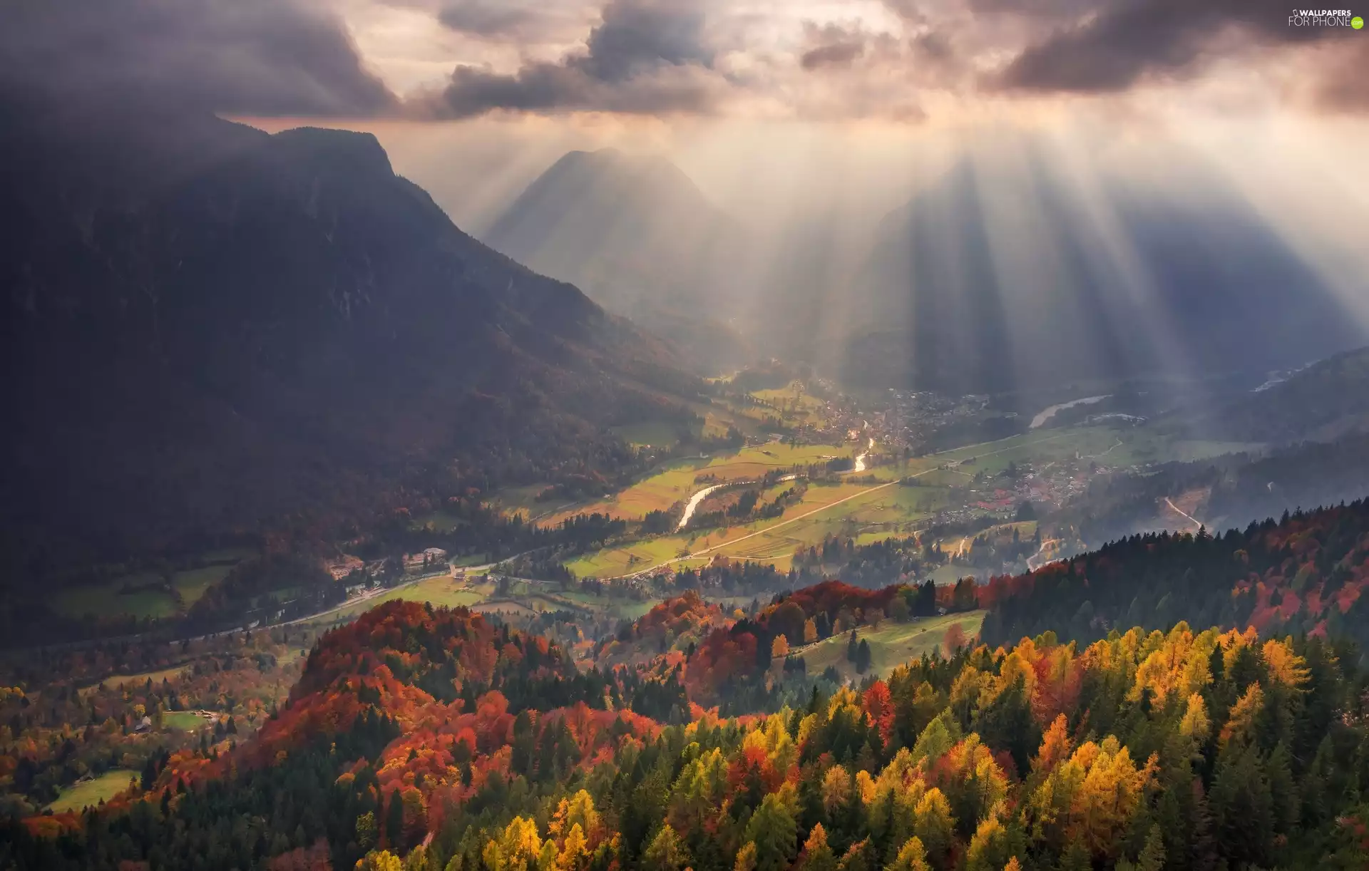 light breaking through sky, autumn, Slovenia, Mountains, Jesenice Commune